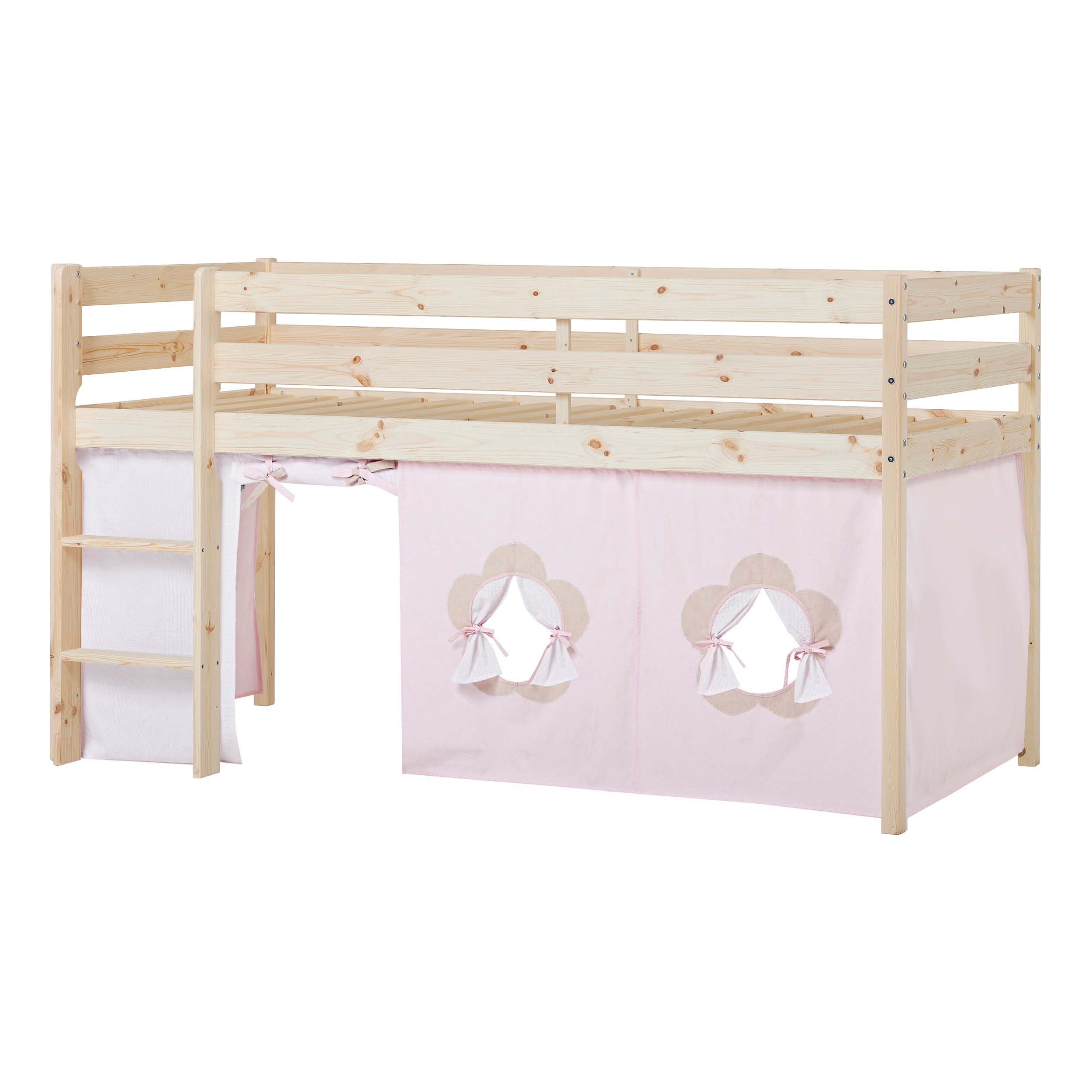 Hoppekids ECO Comfort Halvhög loftsäng med Fairytale Flower Sänggardin