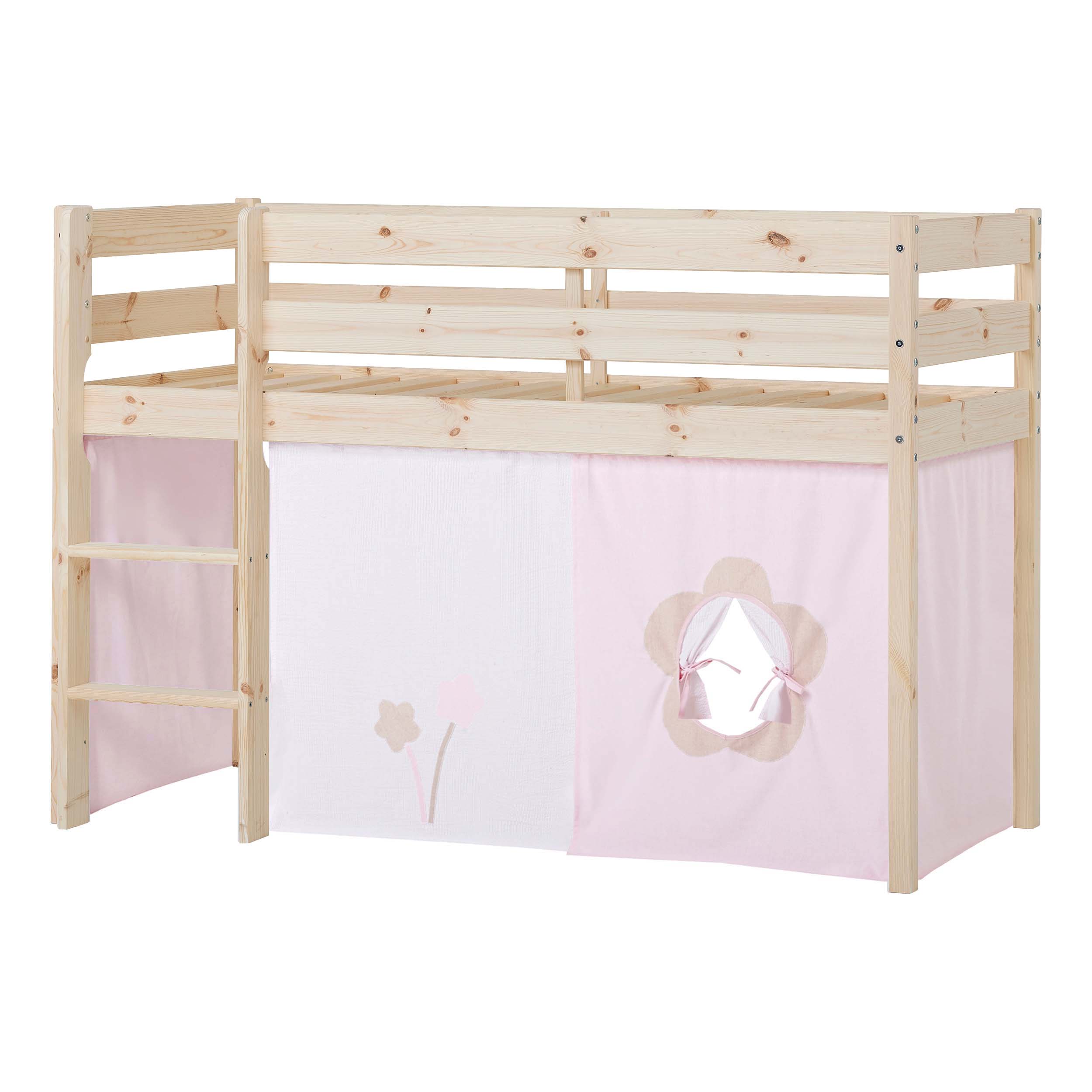 Hoppekids ECO Comfort Halvhög loftsäng med Fairytale Flower Sänggardin