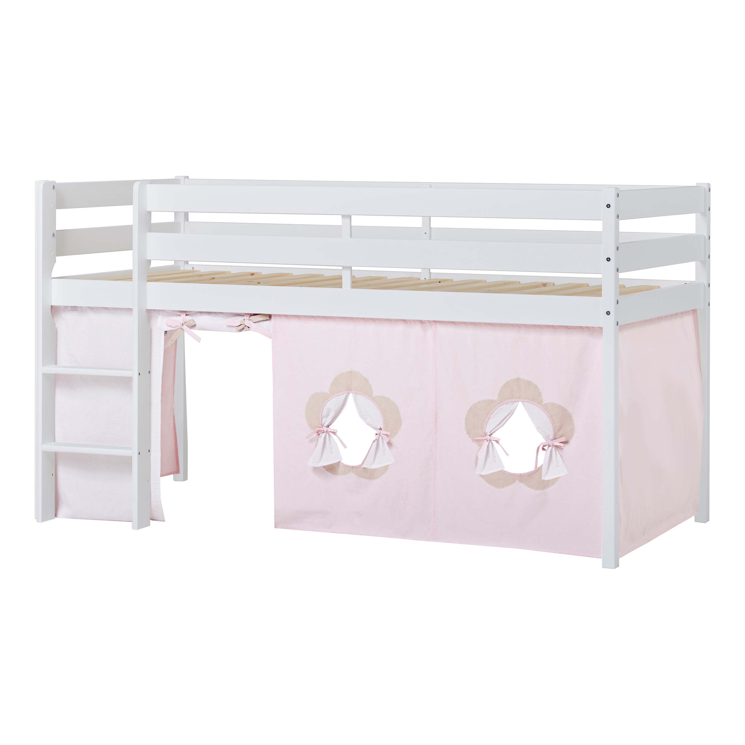 Hoppekids ECO Comfort Halvhög loftsäng med Fairytale Flower Sänggardin