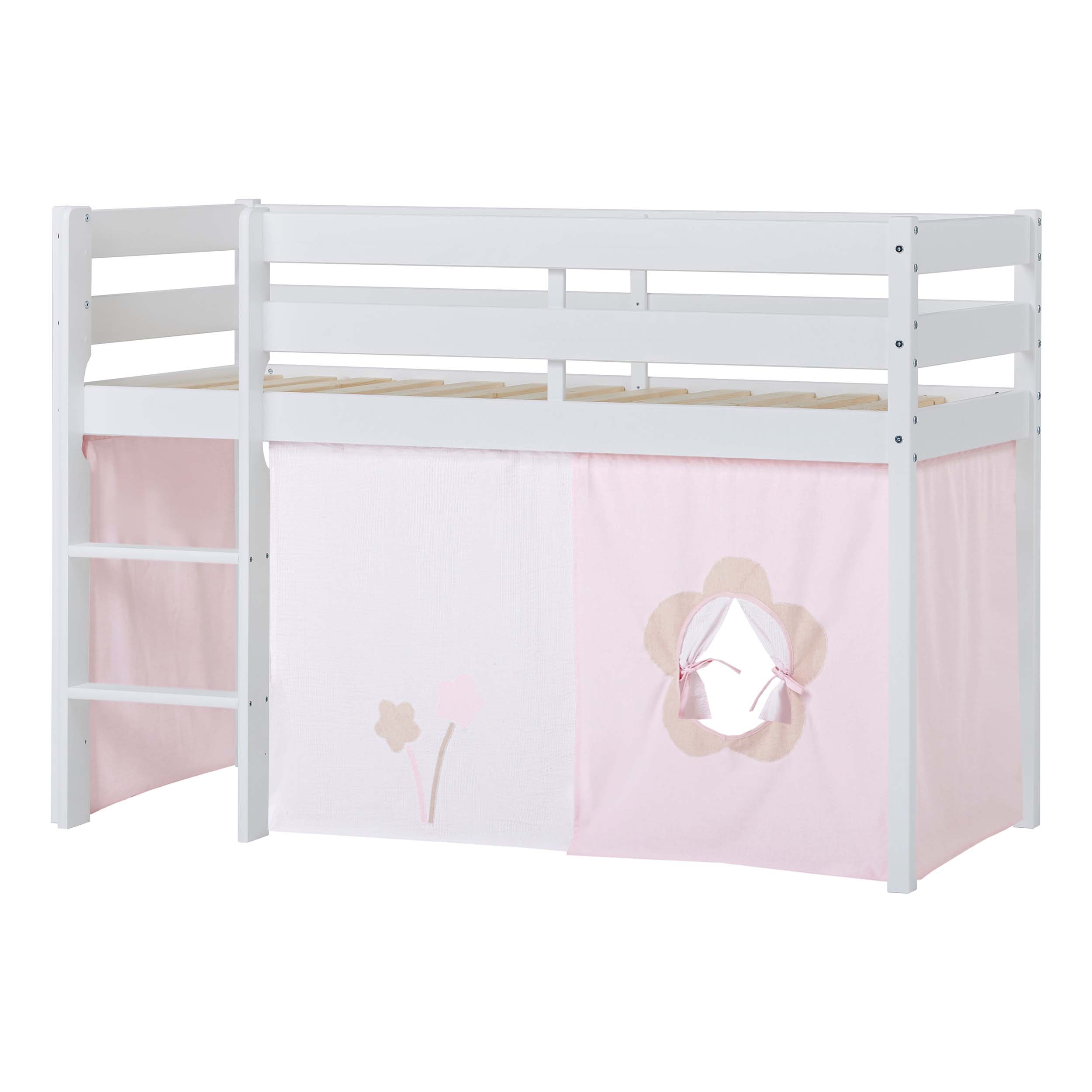 Hoppekids ECO Comfort Halvhög loftsäng med Fairytale Flower Sänggardin
