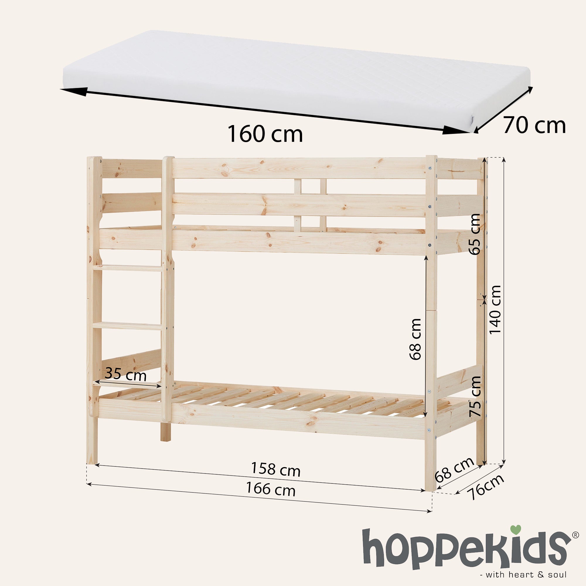 Hoppekids ECO Comfort Lit superposé avec 2 Matelas 70x160 / 90x200