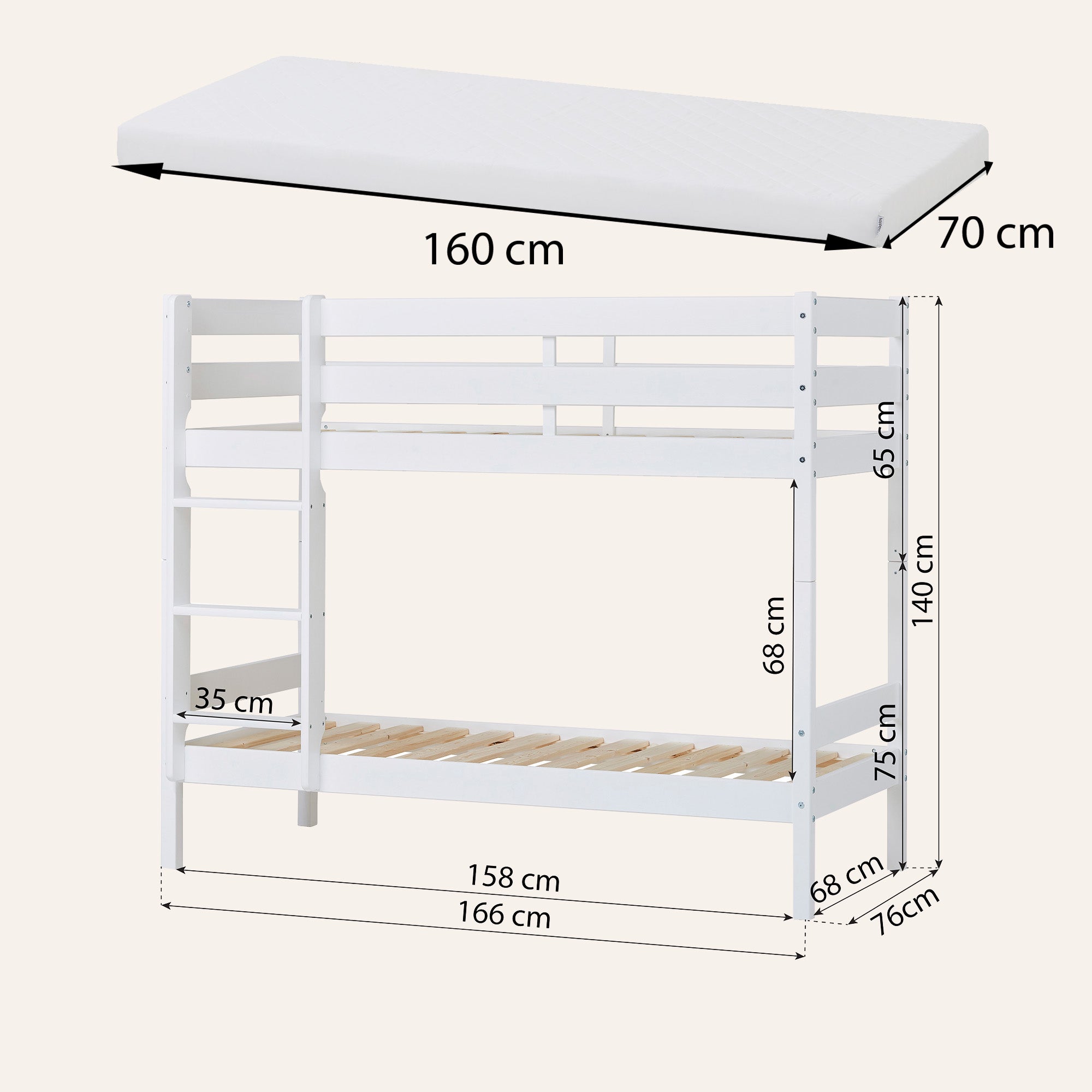 Hoppekids ECO Comfort Lit superposé avec 2 Matelas 70x160 / 90x200