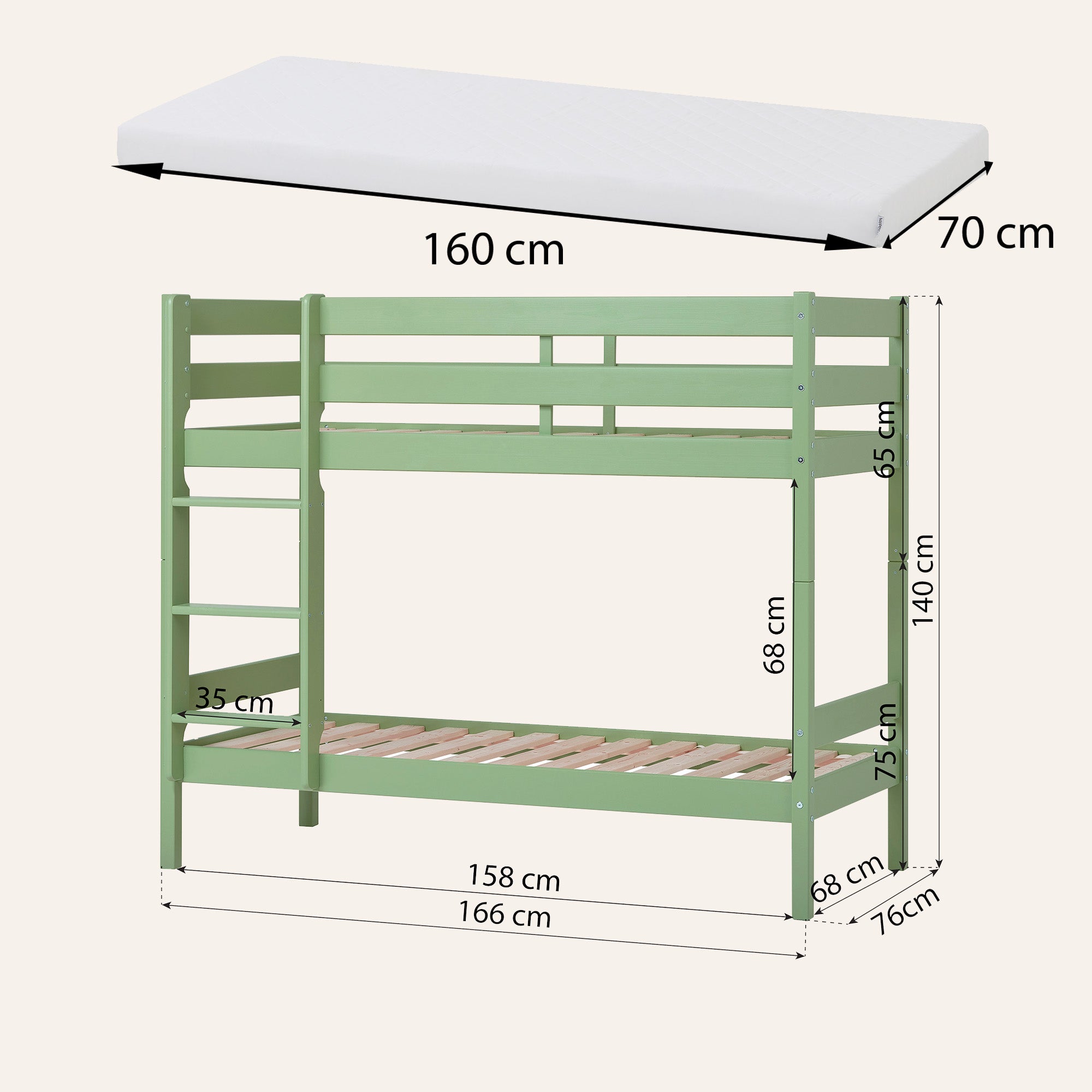 Hoppekids ECO Comfort Lit superposé avec 2 Matelas 70x160 / 90x200