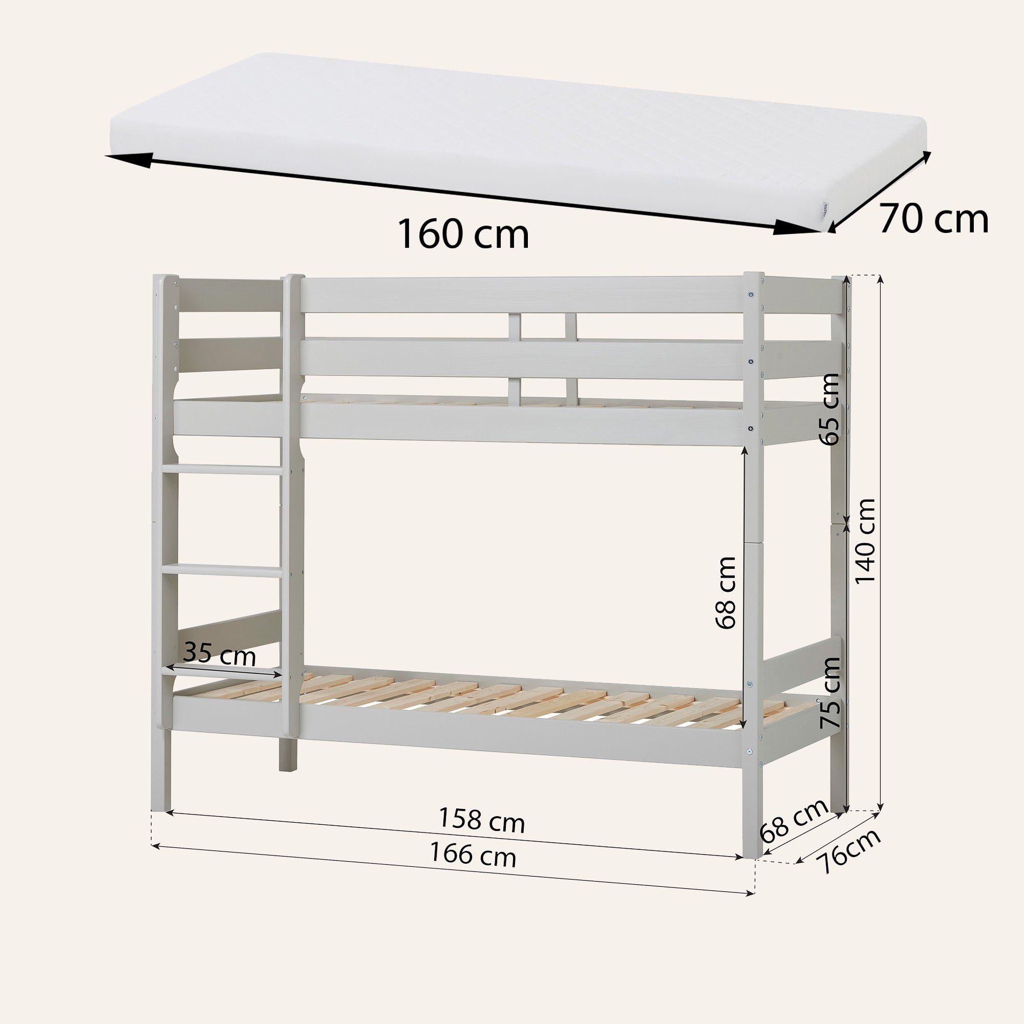Hoppekids ECO Comfort Lit superposé avec 2 Matelas 70x160 / 90x200