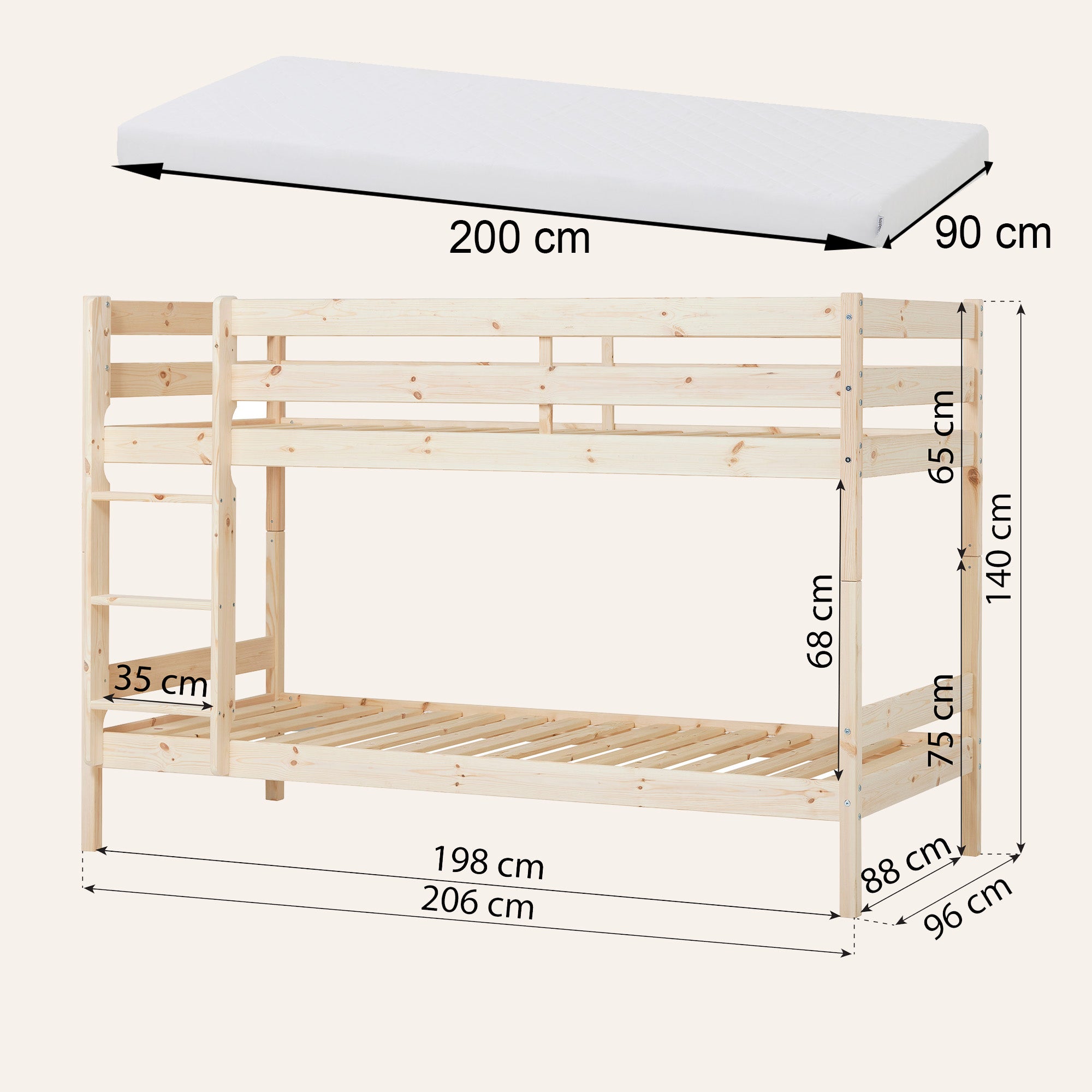 Hoppekids ECO Comfort Lit superposé avec 2 Matelas 70x160 / 90x200