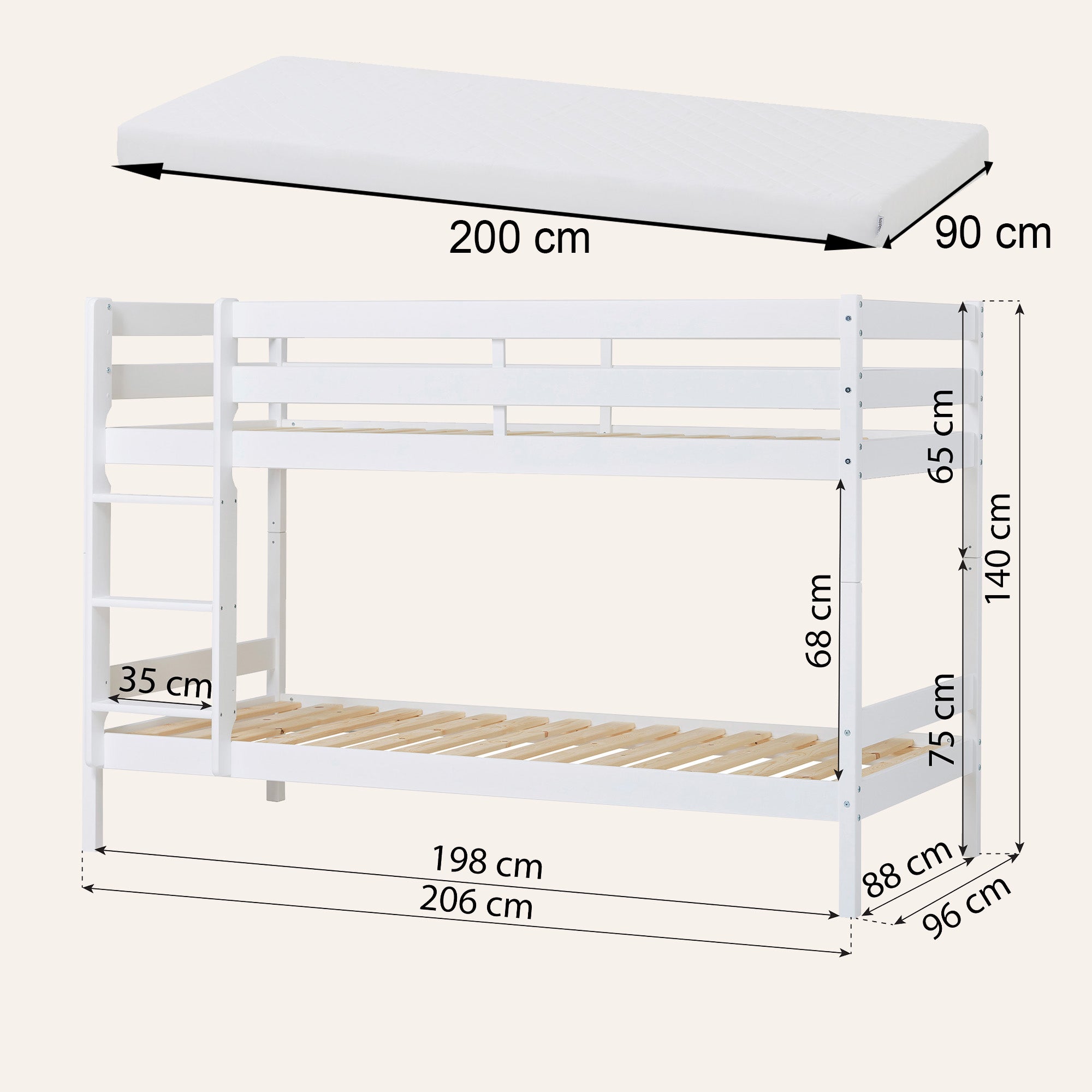 Hoppekids ECO Comfort Lit superposé avec 2 Matelas 70x160 / 90x200