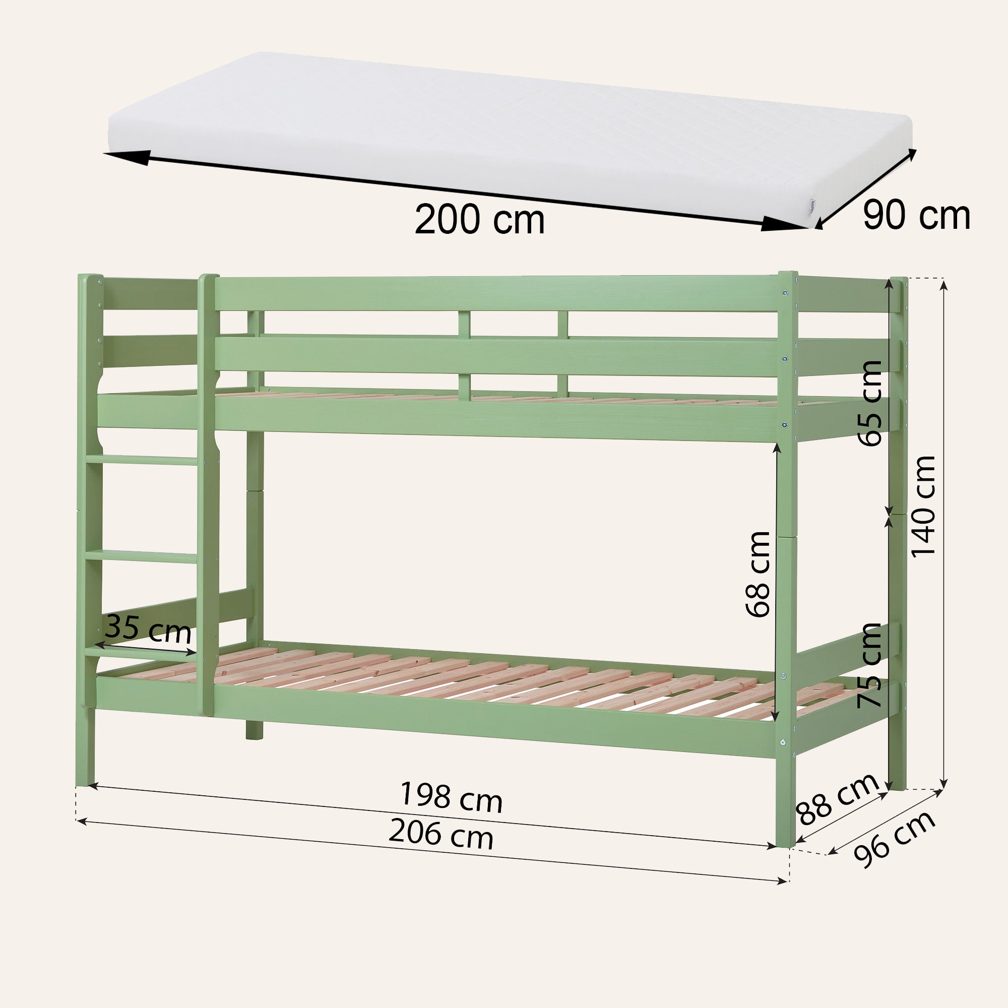 Hoppekids ECO Comfort Lit superposé avec 2 Matelas 70x160 / 90x200