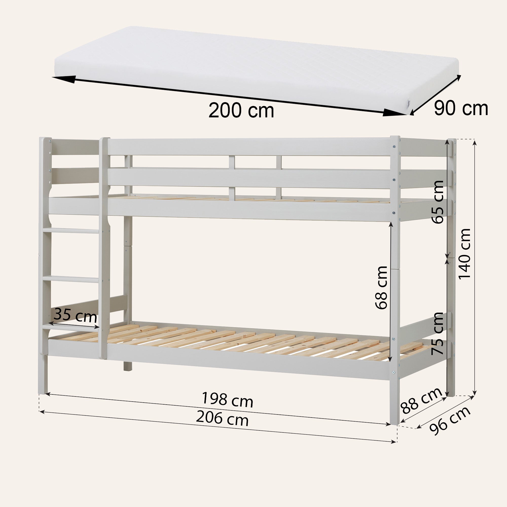 Hoppekids ECO Comfort Lit superposé avec 2 Matelas 70x160 / 90x200