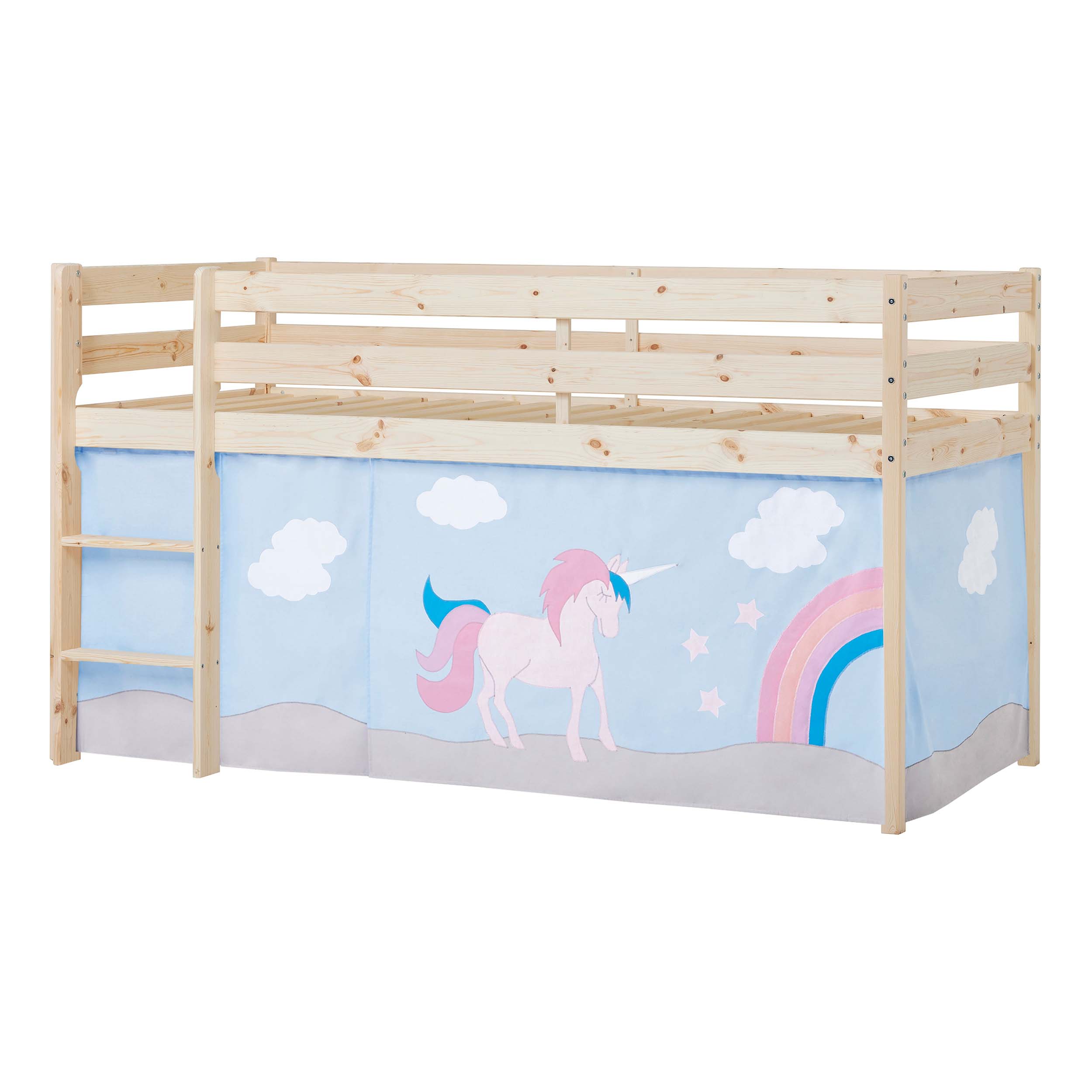Hoppekids ECO Comfort Halvhøj Seng med Unicorn Sengeforhæng