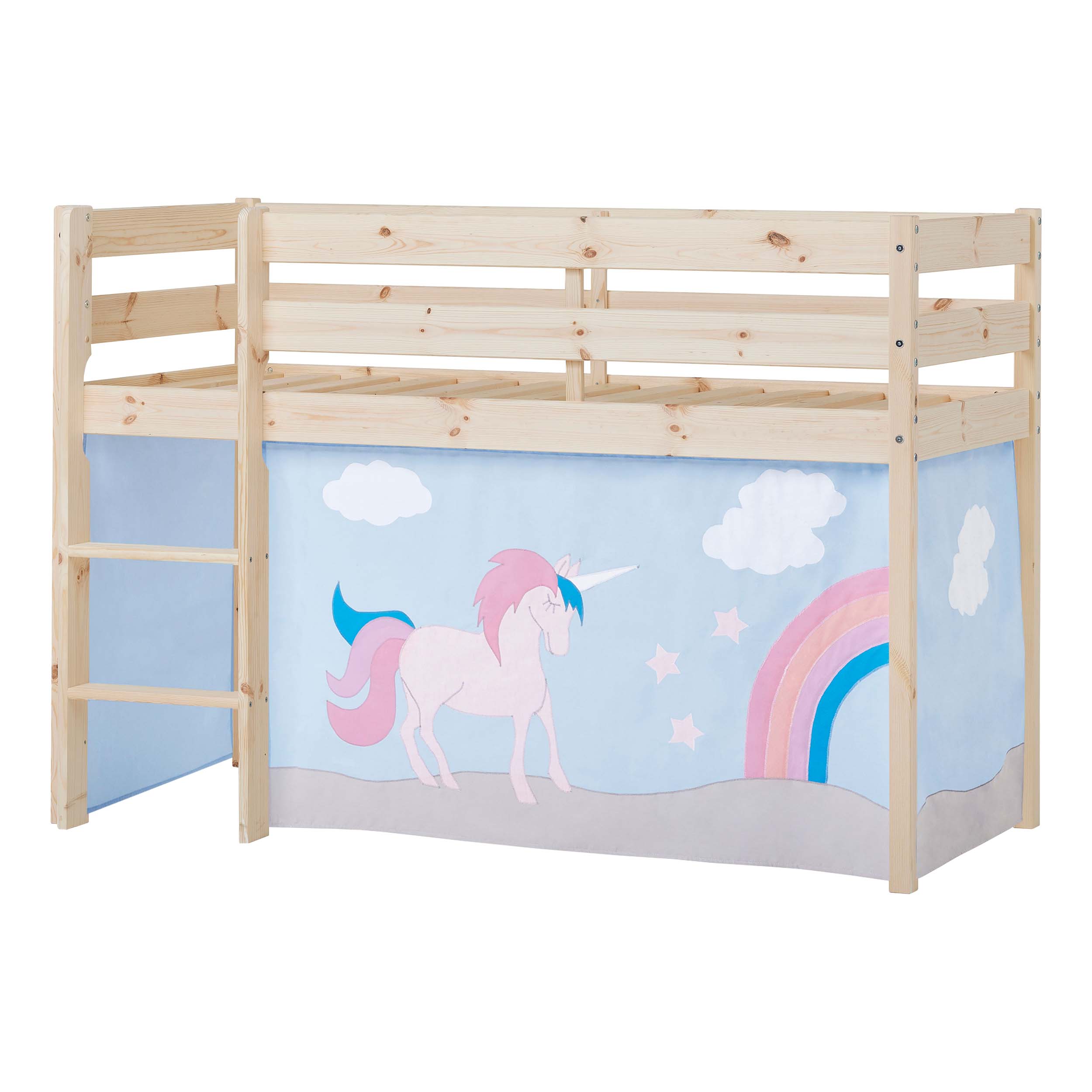 Hoppekids ECO Comfort Halvhøj Seng med Unicorn Sengeforhæng