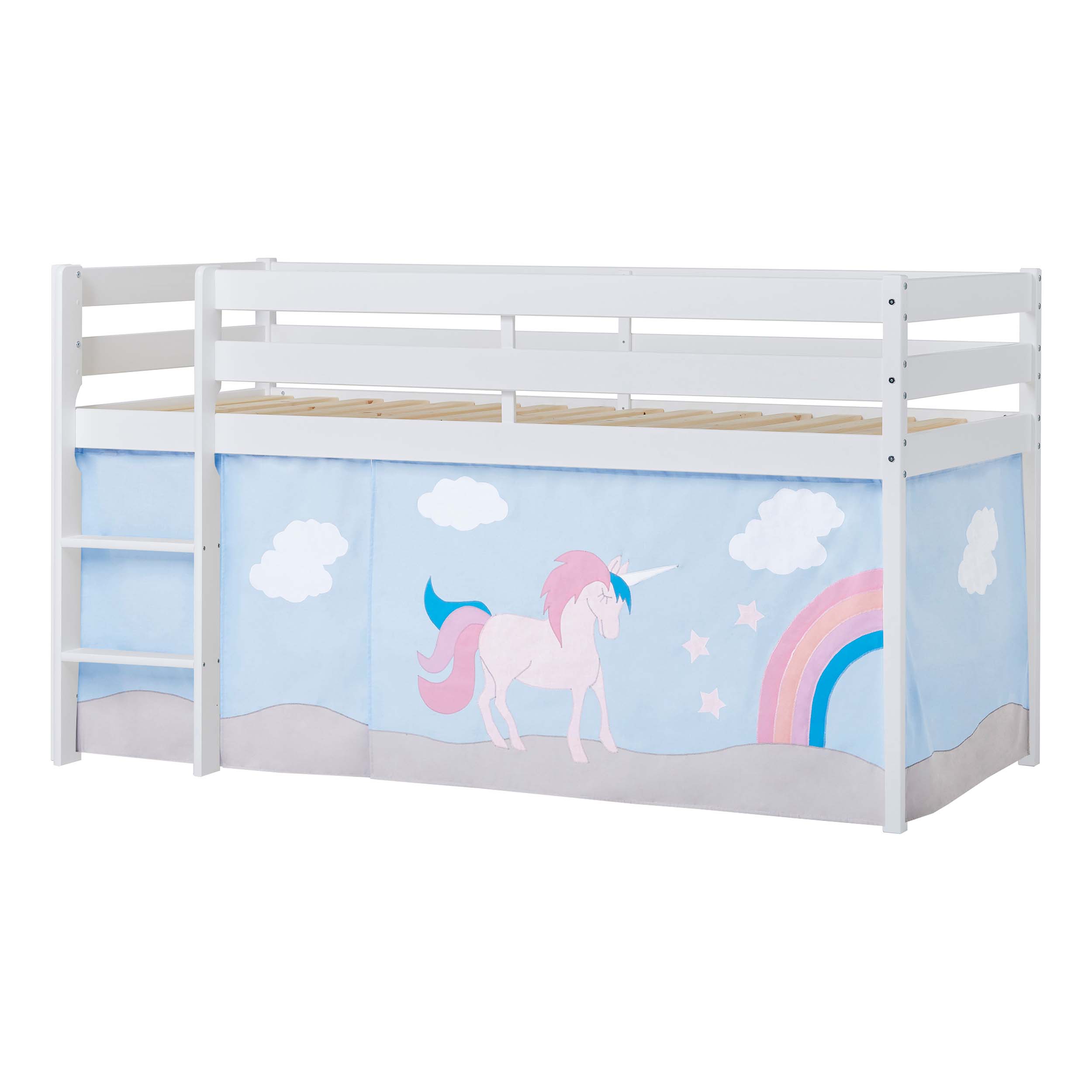 Hoppekids ECO Comfort Halvhøj Seng med Unicorn Sengeforhæng