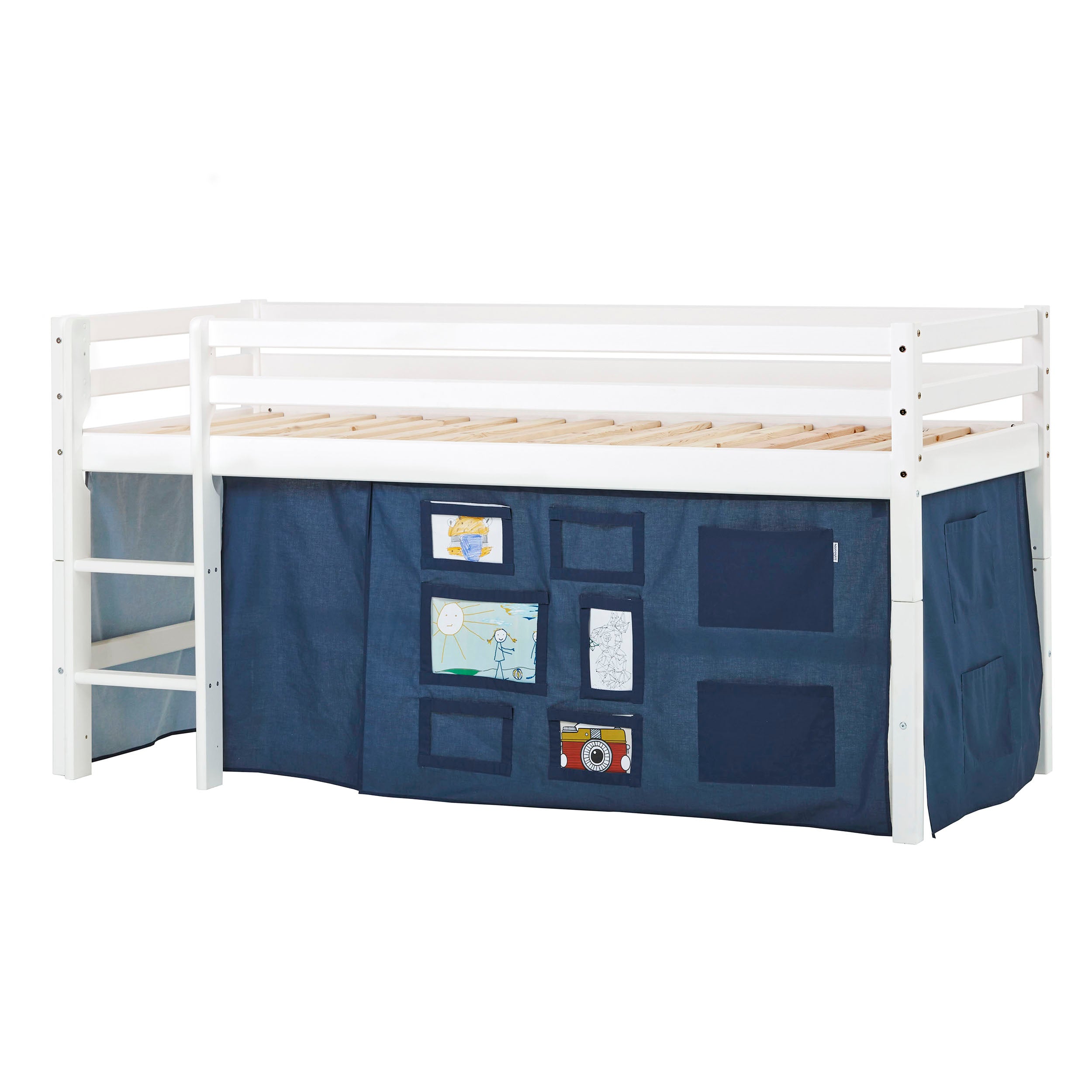 ECO Dream Cama semi alta con cortinas de cama Creator azules