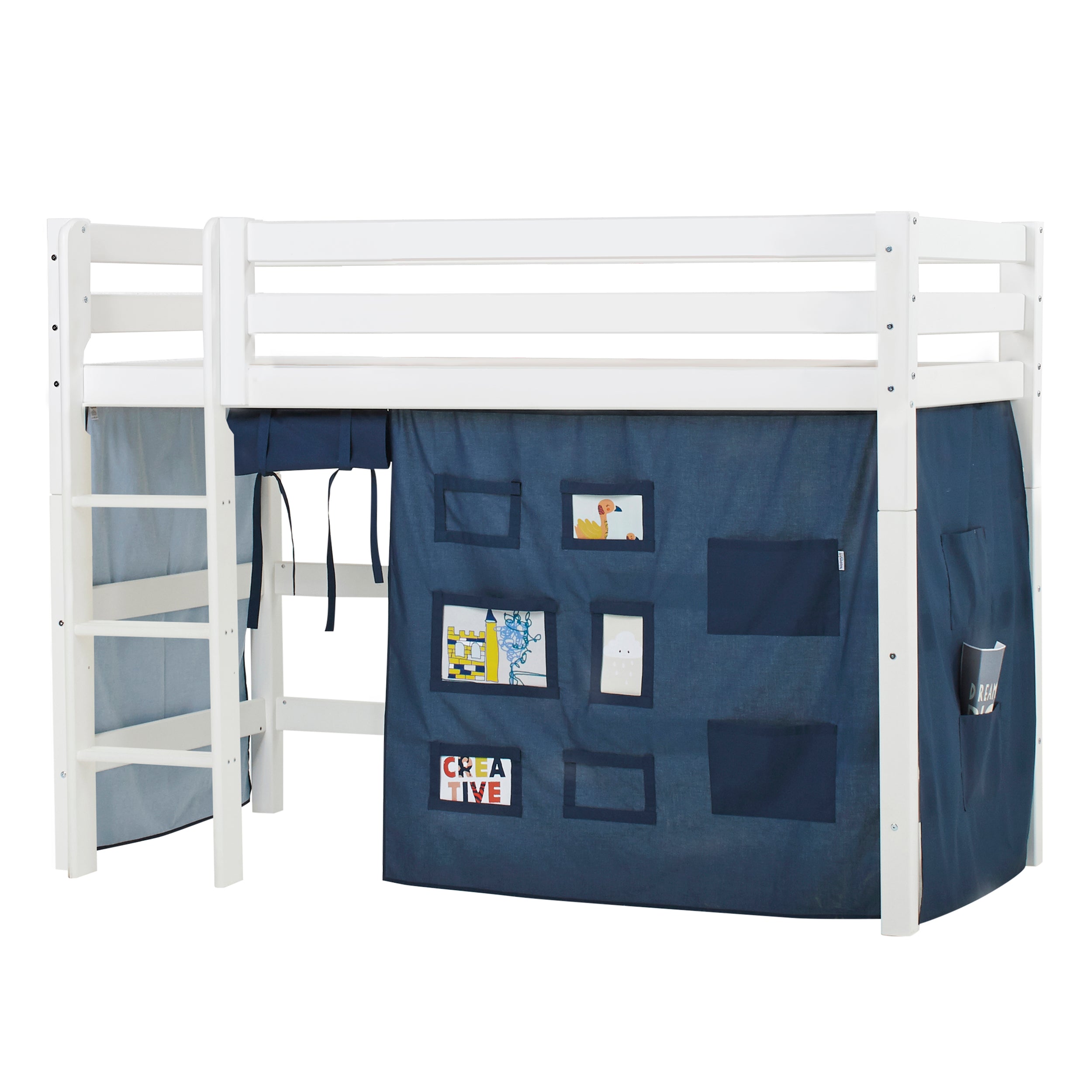 Hoppekids ECO Luxury High sleeper bed with Blue Creator Bed Curtains