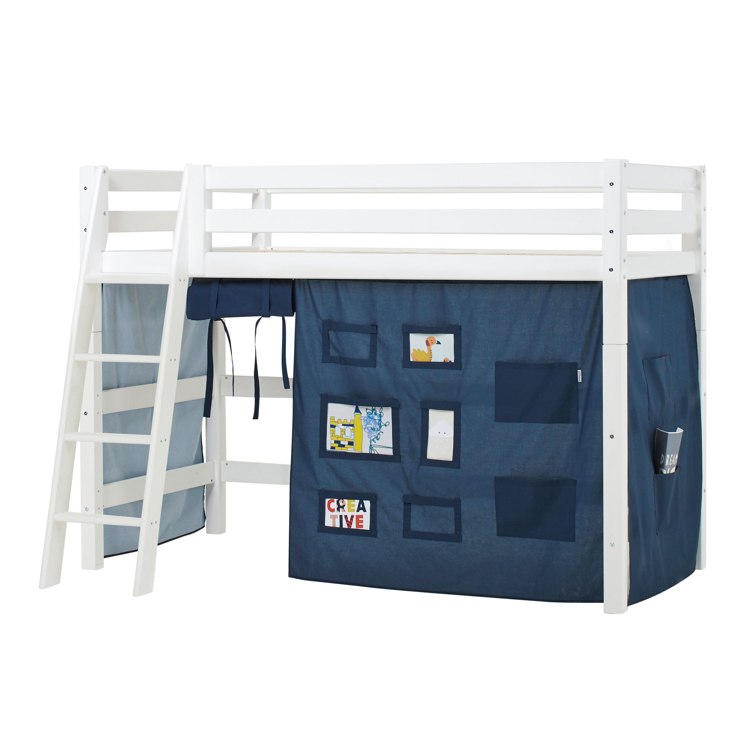 Hoppekids ECO Luxury High sleeper bed with Blue Creator Bed Curtains