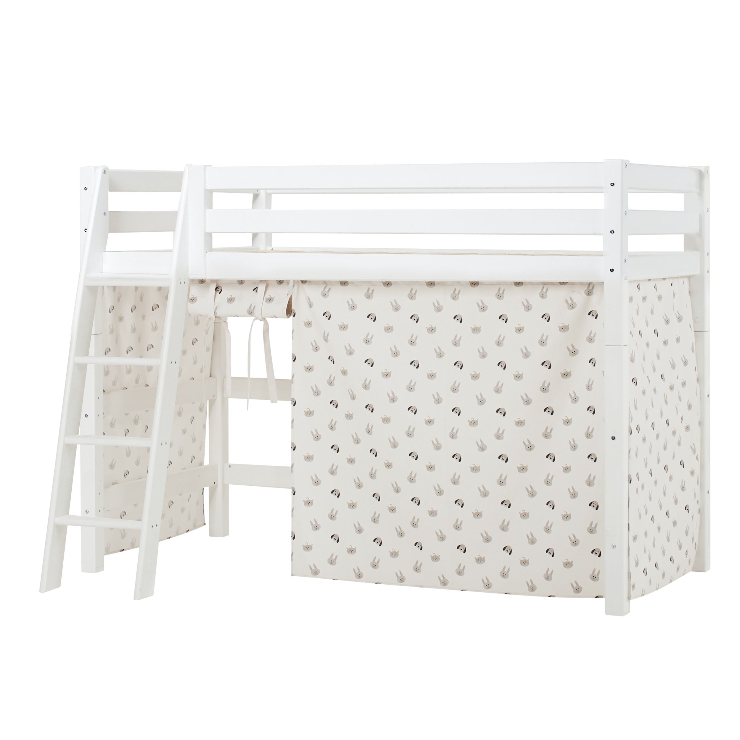 Hoppekids ECO Luxury Mittelhochbett mit Pets Pristine Bettvorhang