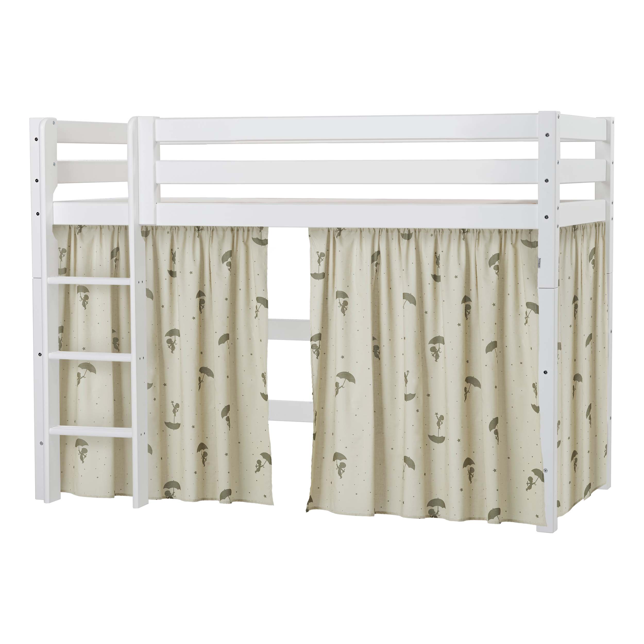 Hoppekids ECO Luxury High sleeper bed with Green Ole Lukoie Bed Curtains