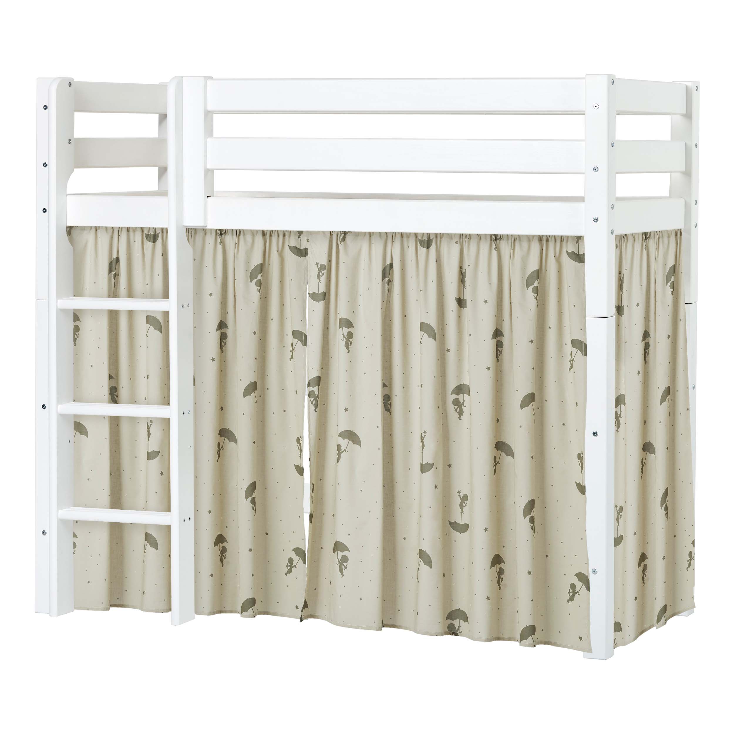 Hoppekids ECO Luxury High sleeper bed with Green Ole Lukoie Bed Curtains
