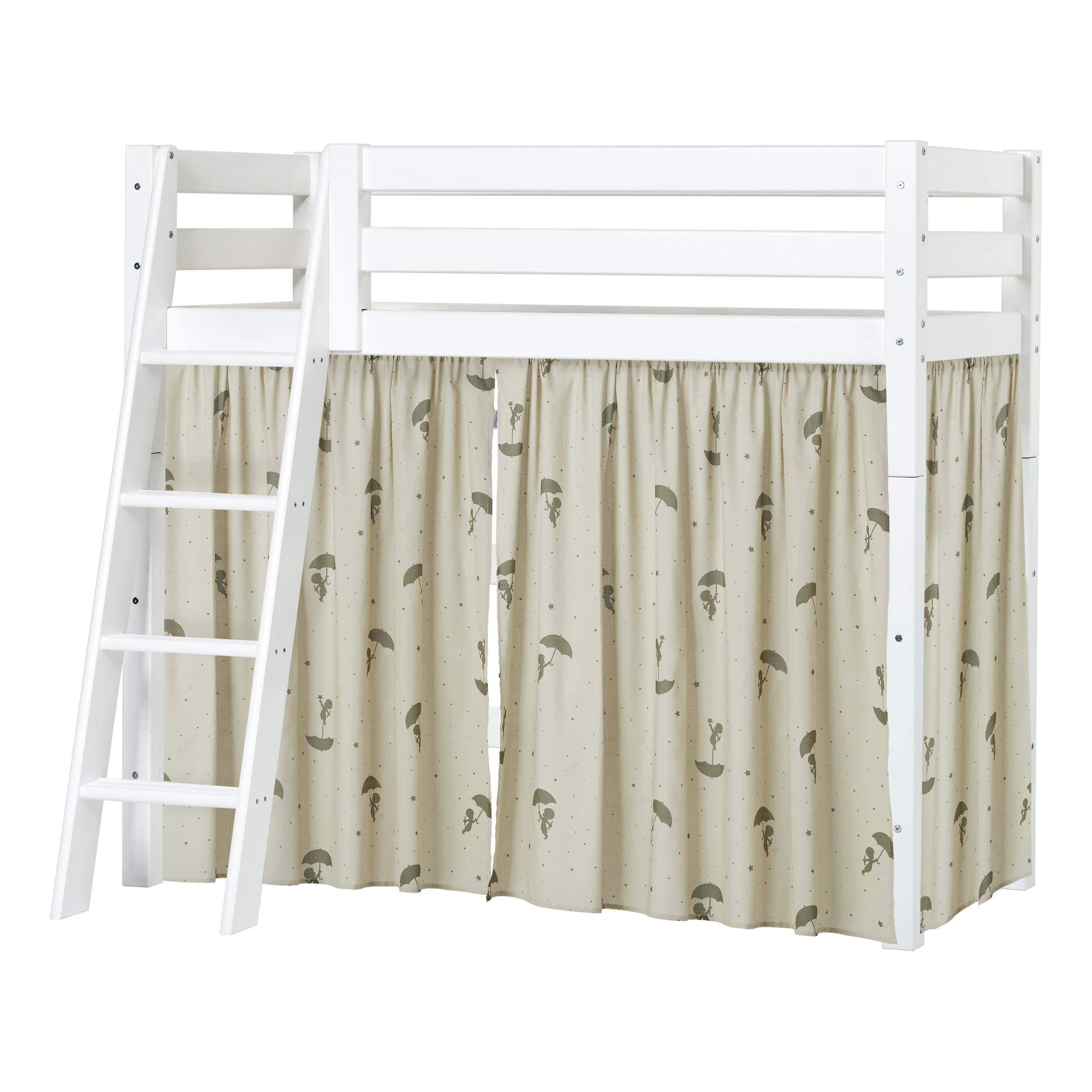 Hoppekids ECO Luxury High sleeper bed with Green Ole Lukoie Bed Curtains