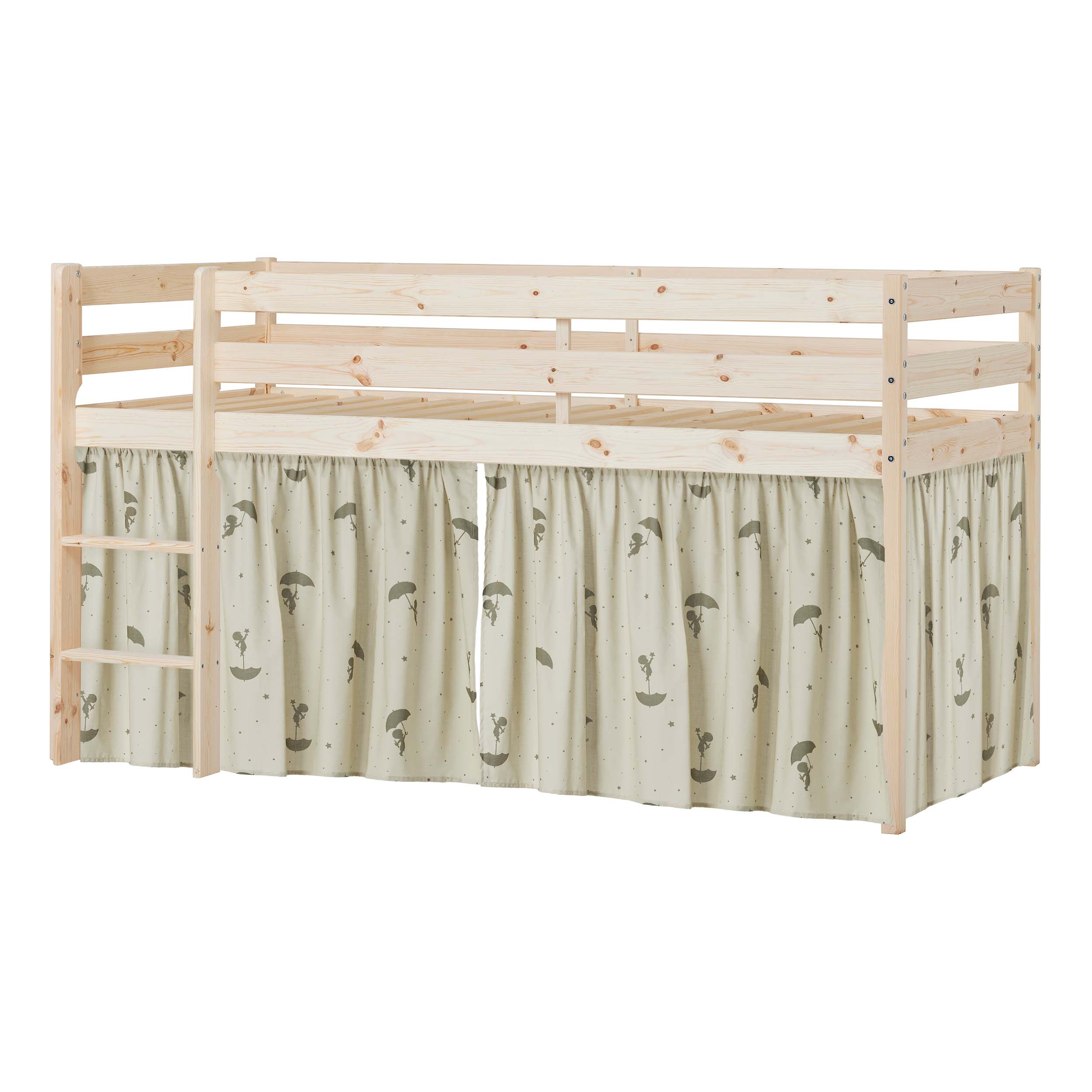 Hoppekids ECO Comfort Halbhochbett mit grünen Ole Lukoie Bettvorhängen