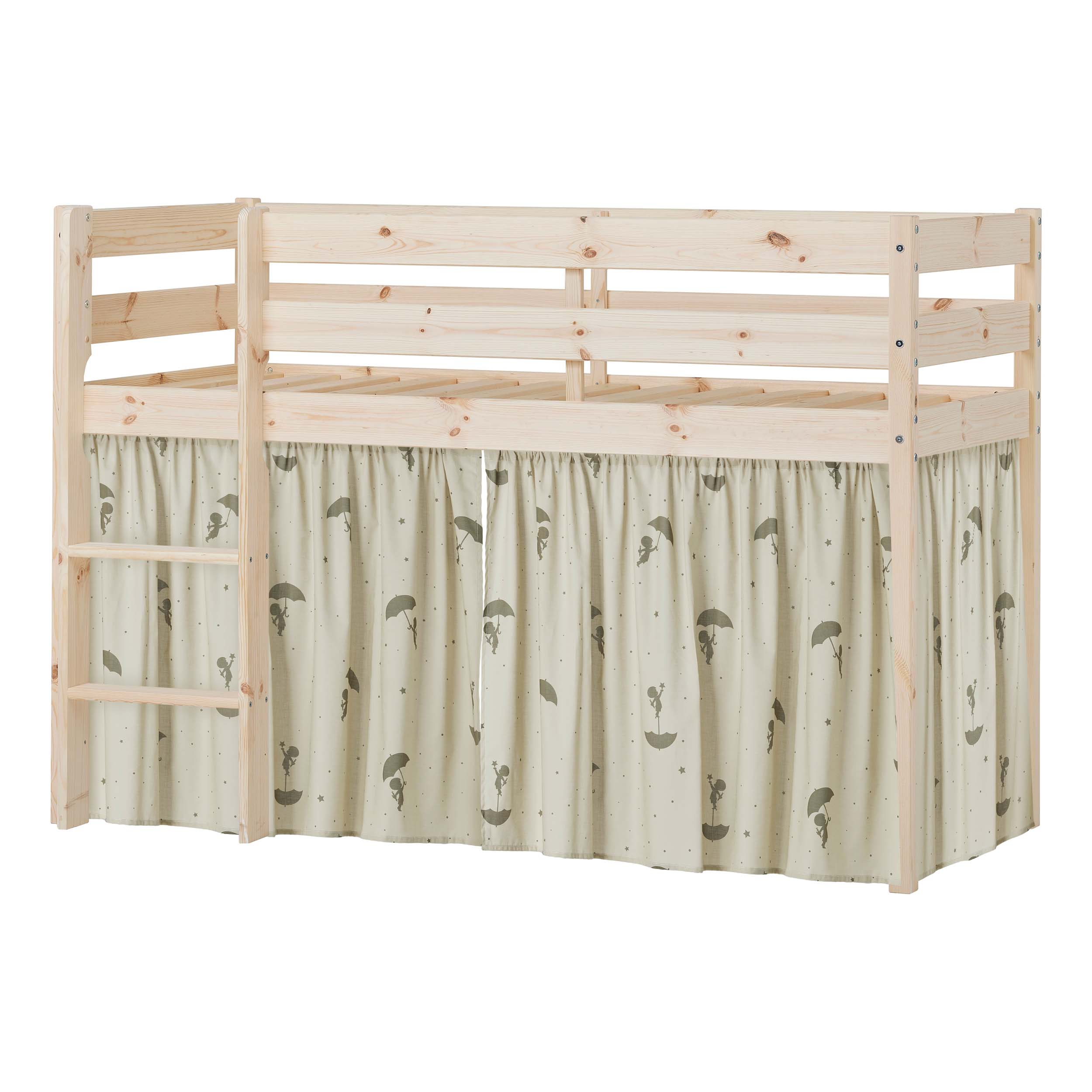 Hoppekids ECO Comfort Halbhochbett mit grünen Ole Lukoie Bettvorhängen