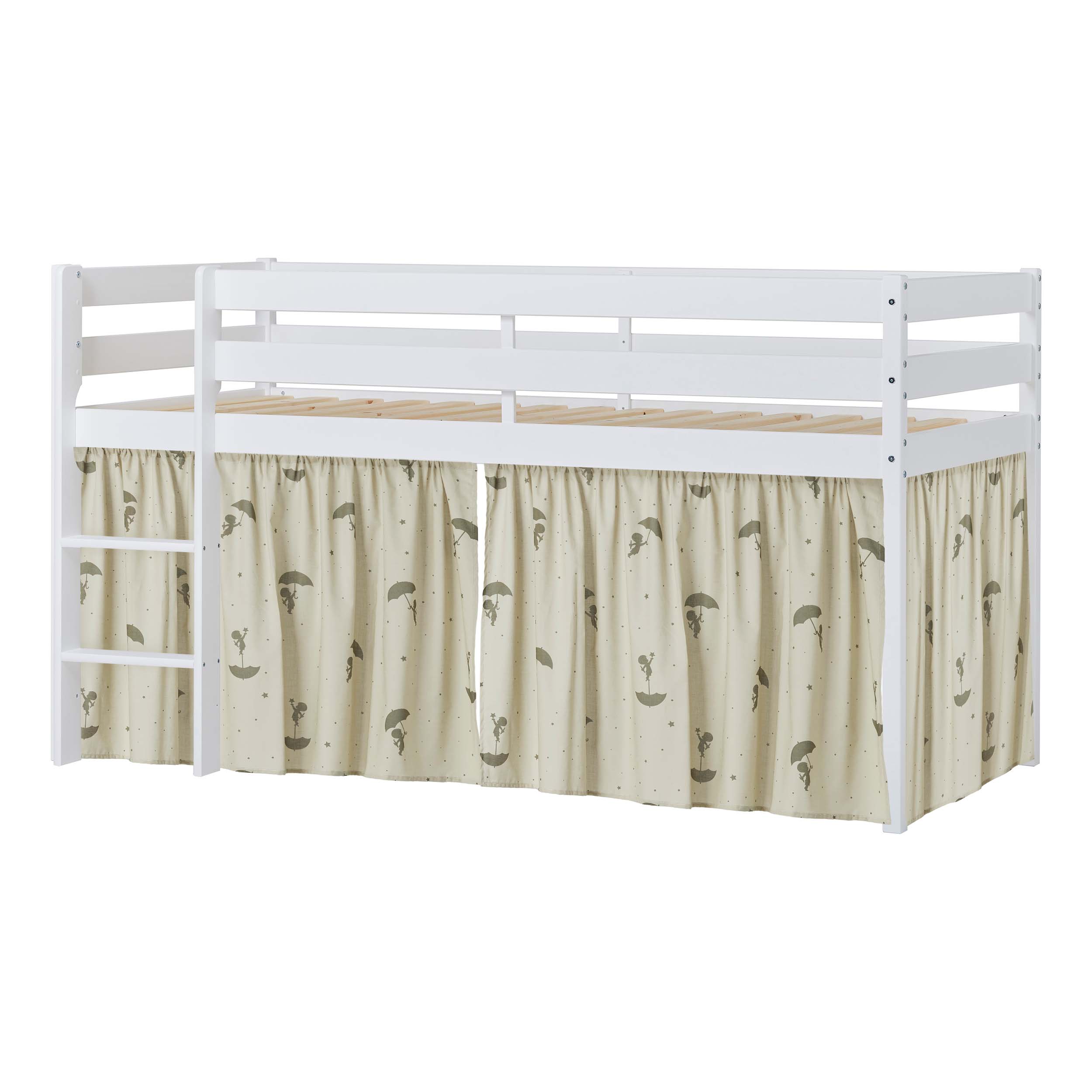 Hoppekids ECO Comfort Halbhochbett mit grünen Ole Lukoie Bettvorhängen
