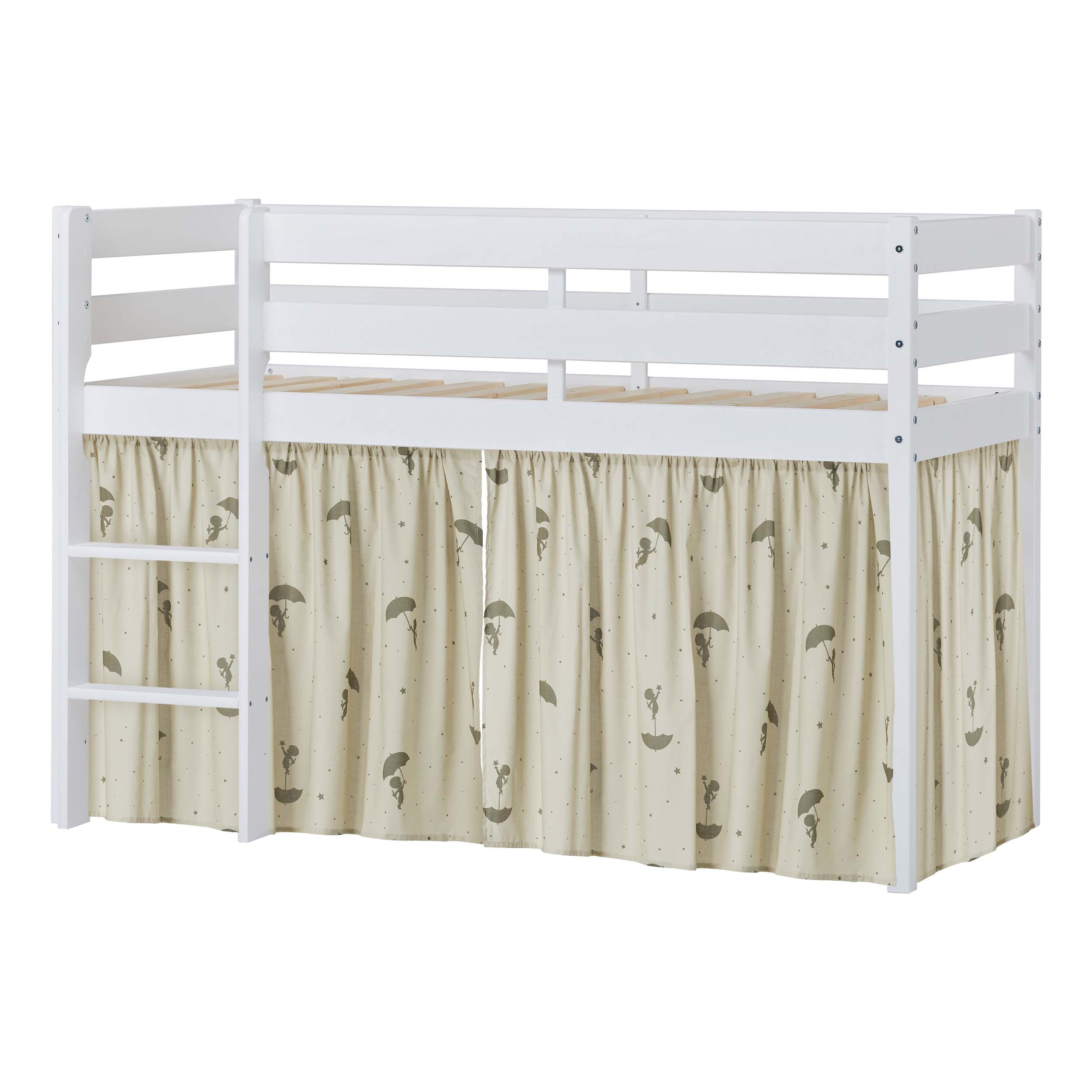 Hoppekids ECO Comfort Halbhochbett mit grünen Ole Lukoie Bettvorhängen