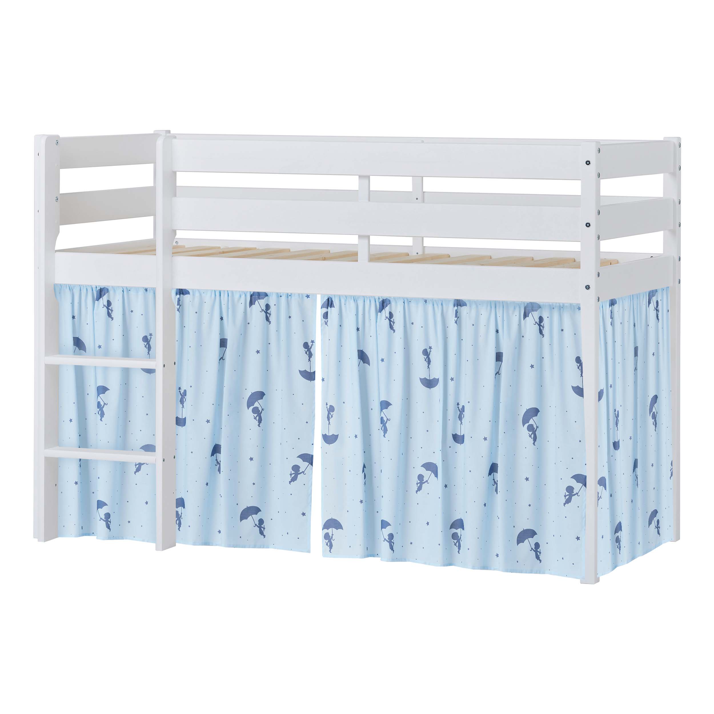 Hoppekids ECO Comfort Vyvýšená postel s modrými Ole Lukoie závěsy na postel