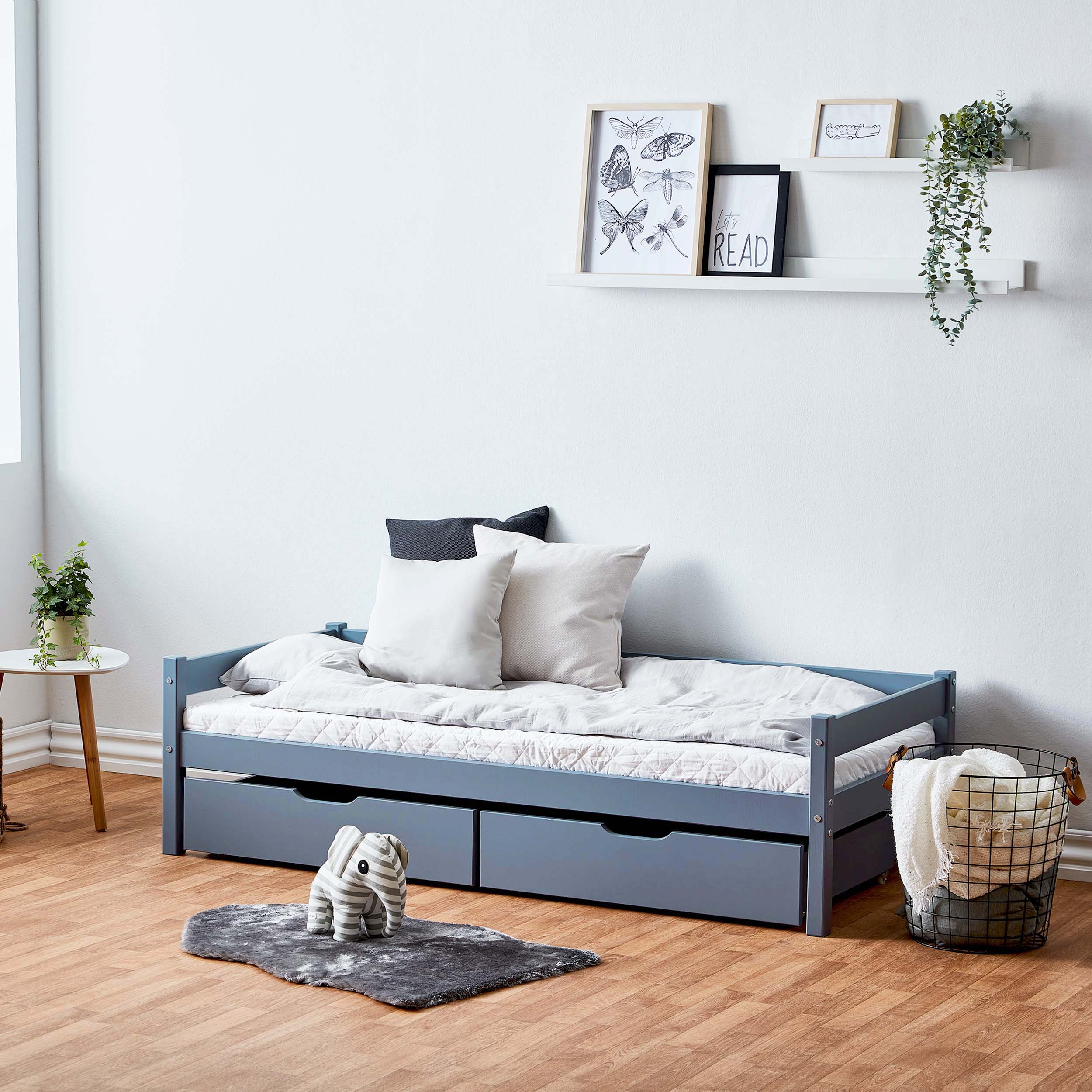 Bettpaket: Juniorbett 70x160 cm mit Schubladen, Dusted Blue