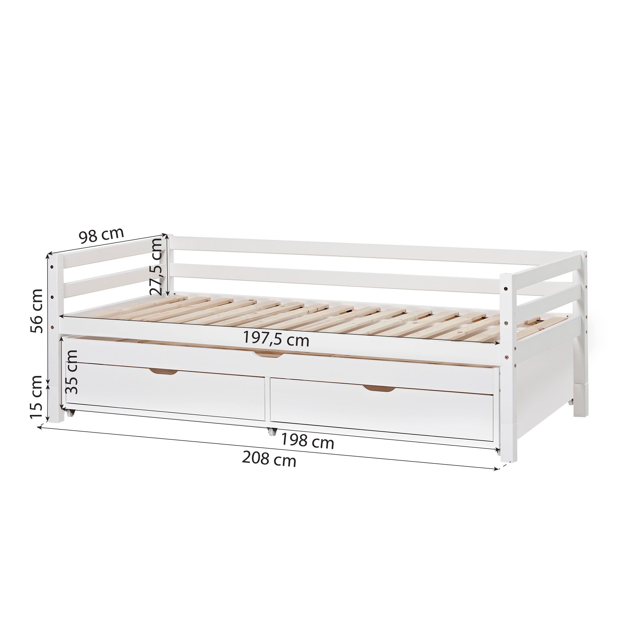 Hoppekids ECO Dream Letto singolo 90x200 con letto estraibile e cassetti