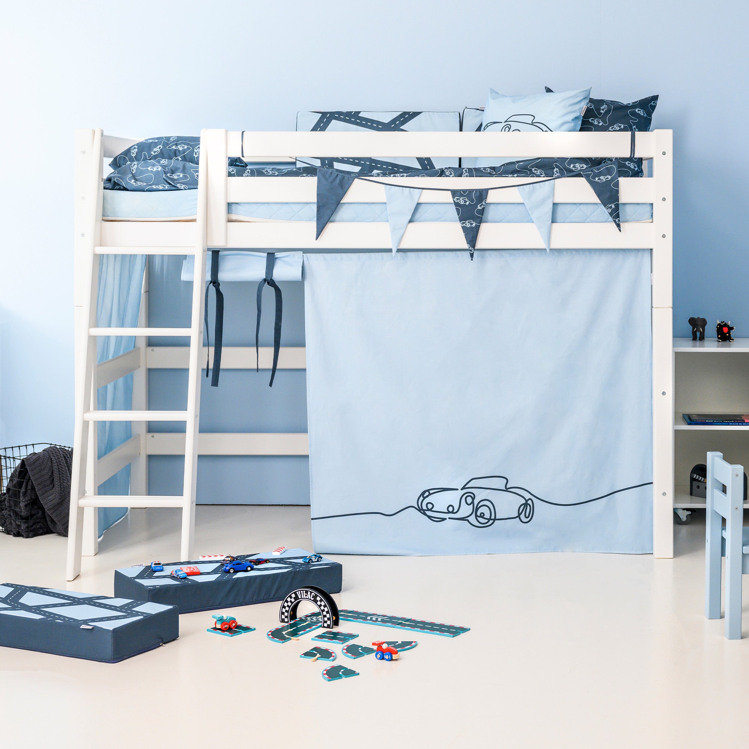 Hoppekids ECO Luxury High sleeper bed with Cars Bed curtains