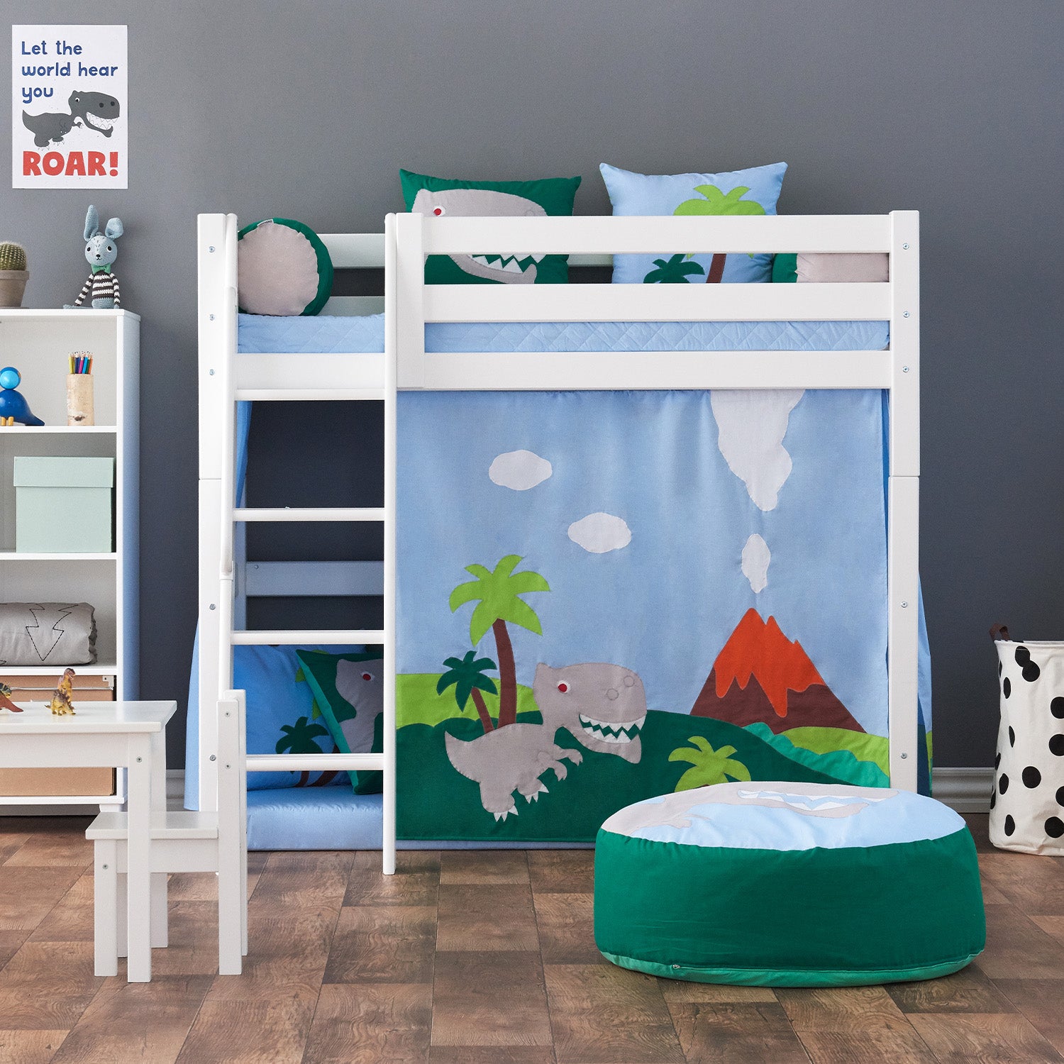 Hoppekids ECO Luxury Lit haut avec Dinosaur Rideau de lit