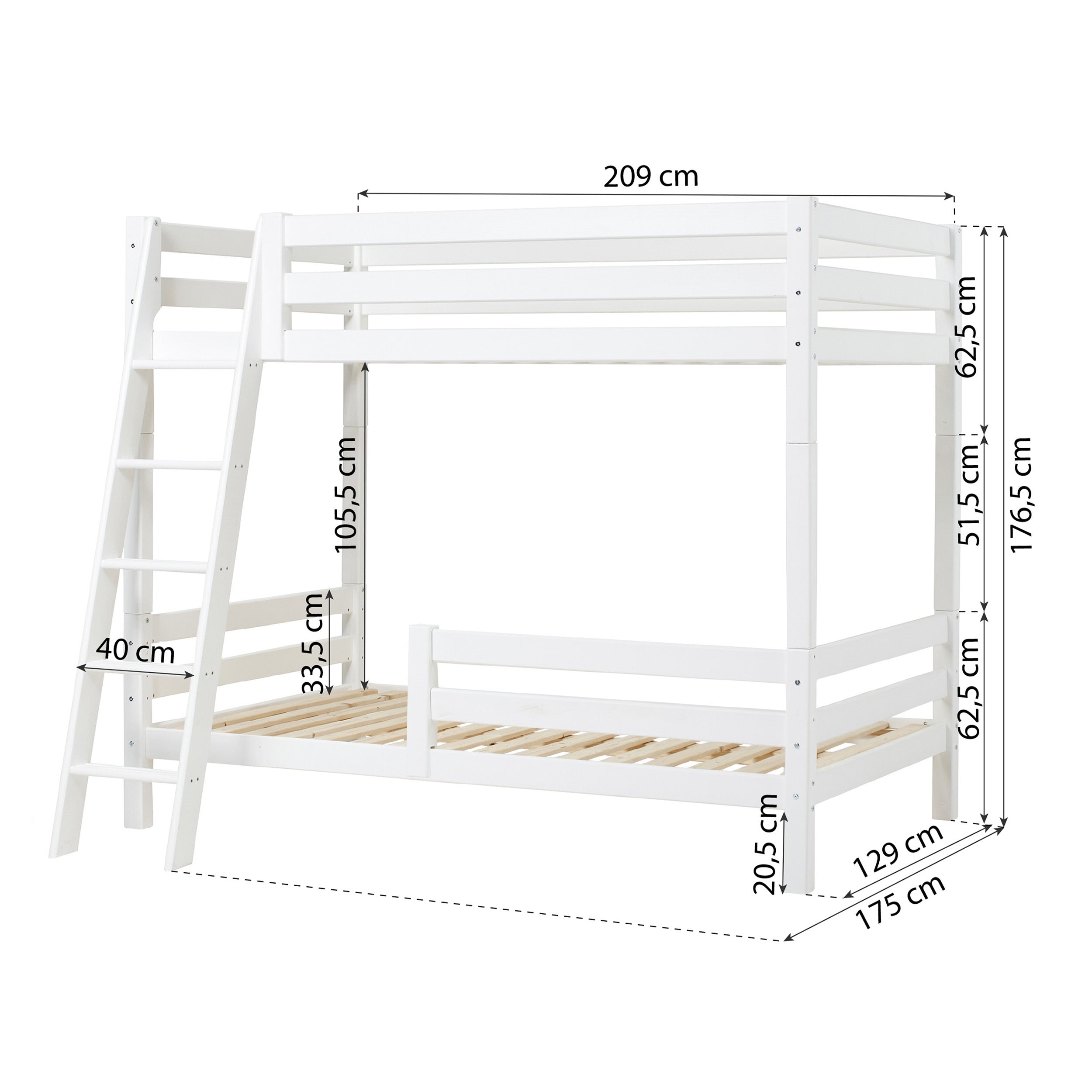 Hoppekids ECO Luxury Litera Alta con barandillas de cama