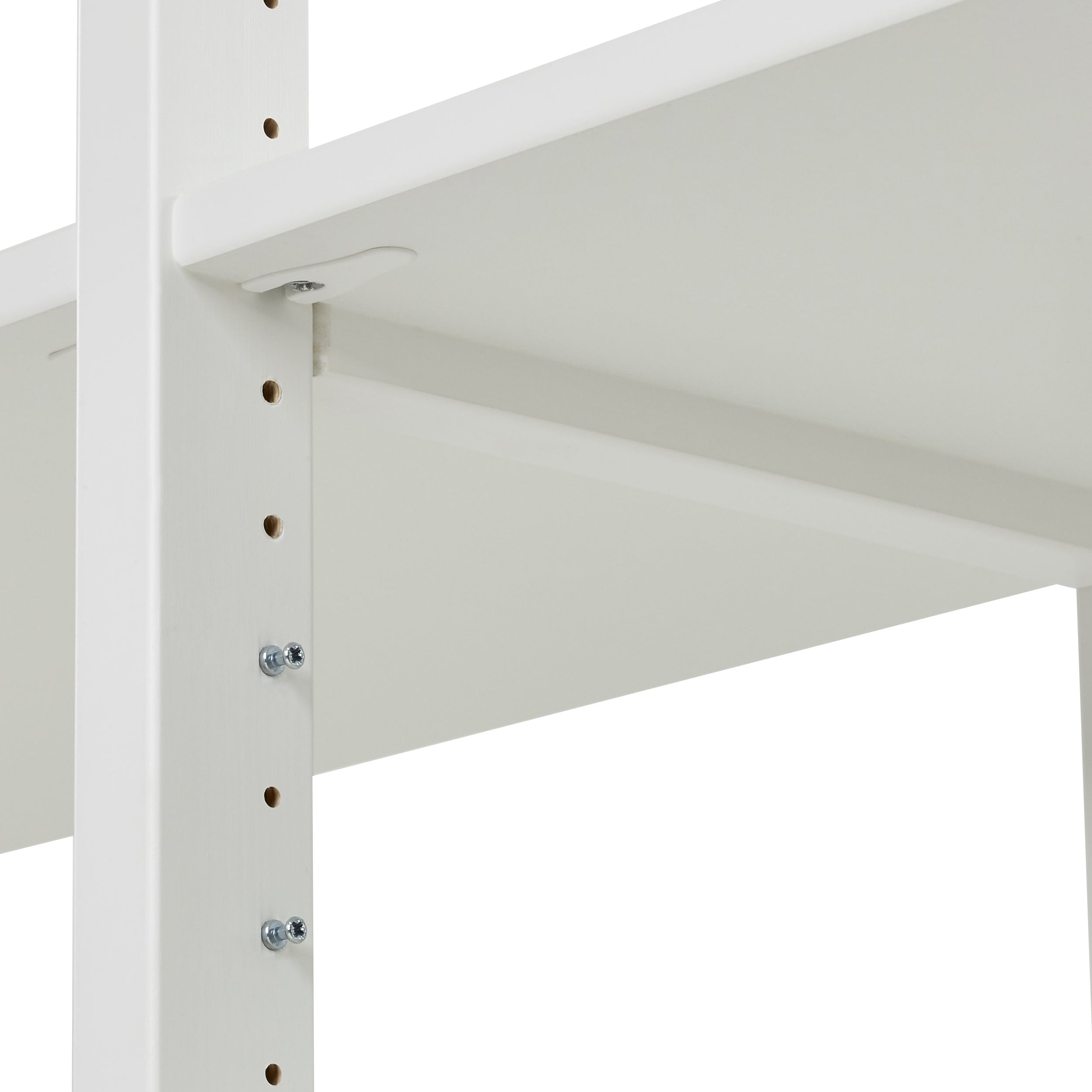 Hoppekids STOREY scaffale con 2 sezioni, 4 ripiani, letto 70x160 cm e piano di lavoro 80 cm, Bianco