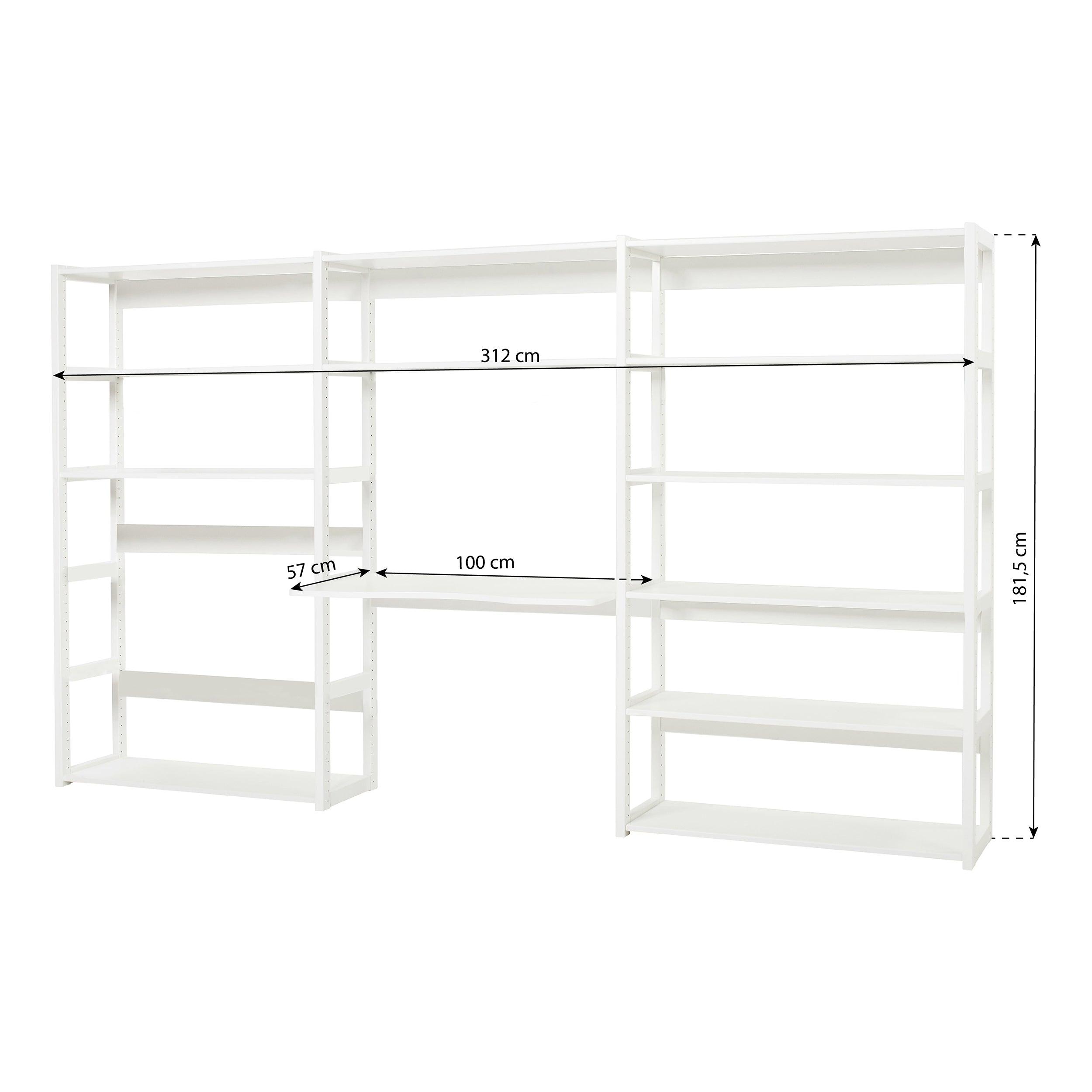 Hoppekids STOREY shelf with 3 sections, 12 shelves, and writing board at 80 cm, White