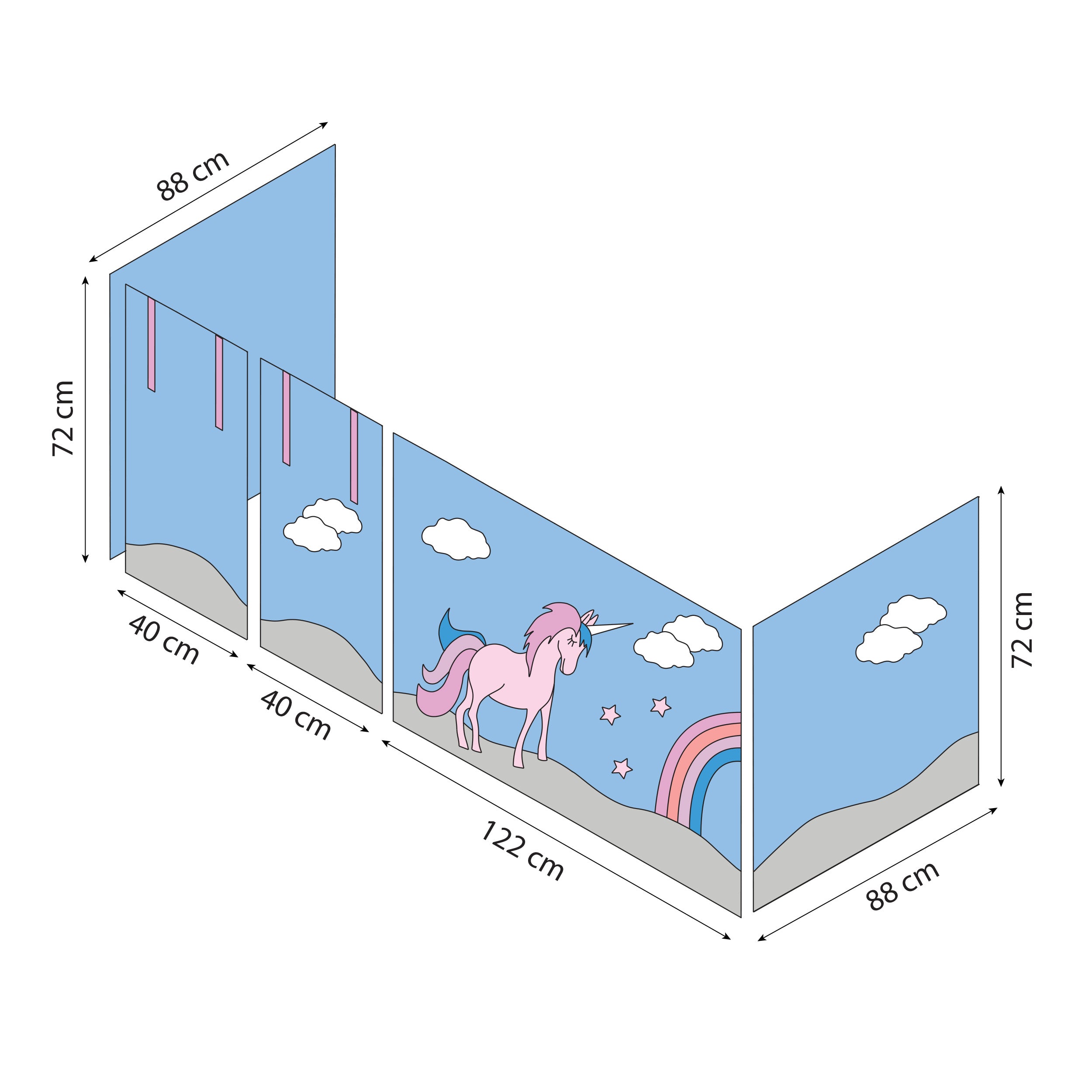 Hoppekids ECO Comfort Halvhøj Seng med Unicorn Sengeforhæng