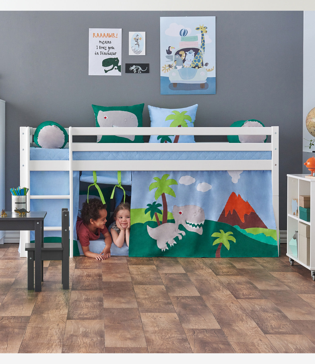 ECO Dream Lit mi hauteur avec Dinosaur rideau de lit