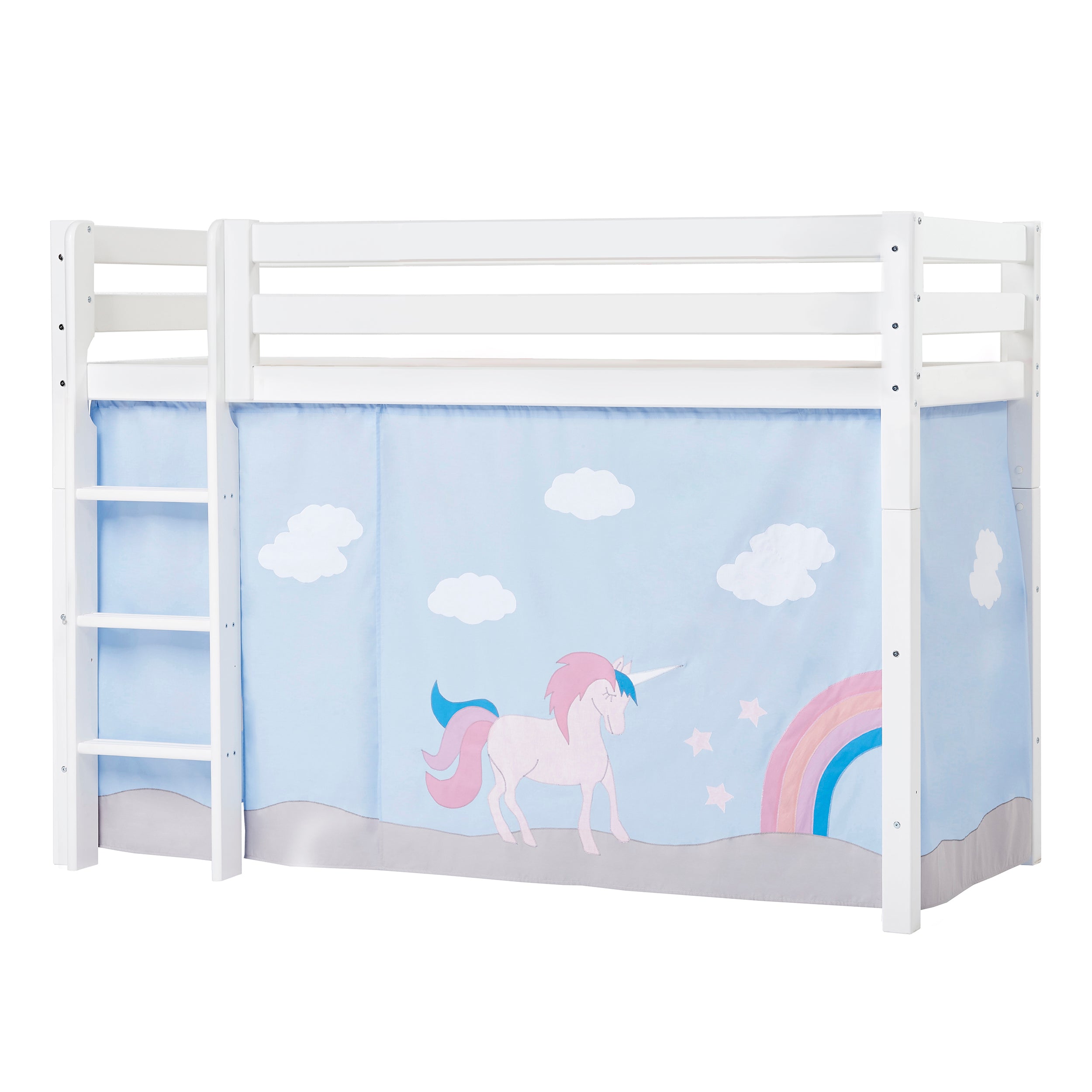 Hoppekids ECO Luxury High sleeper bed with Unicorn bed curtains 
