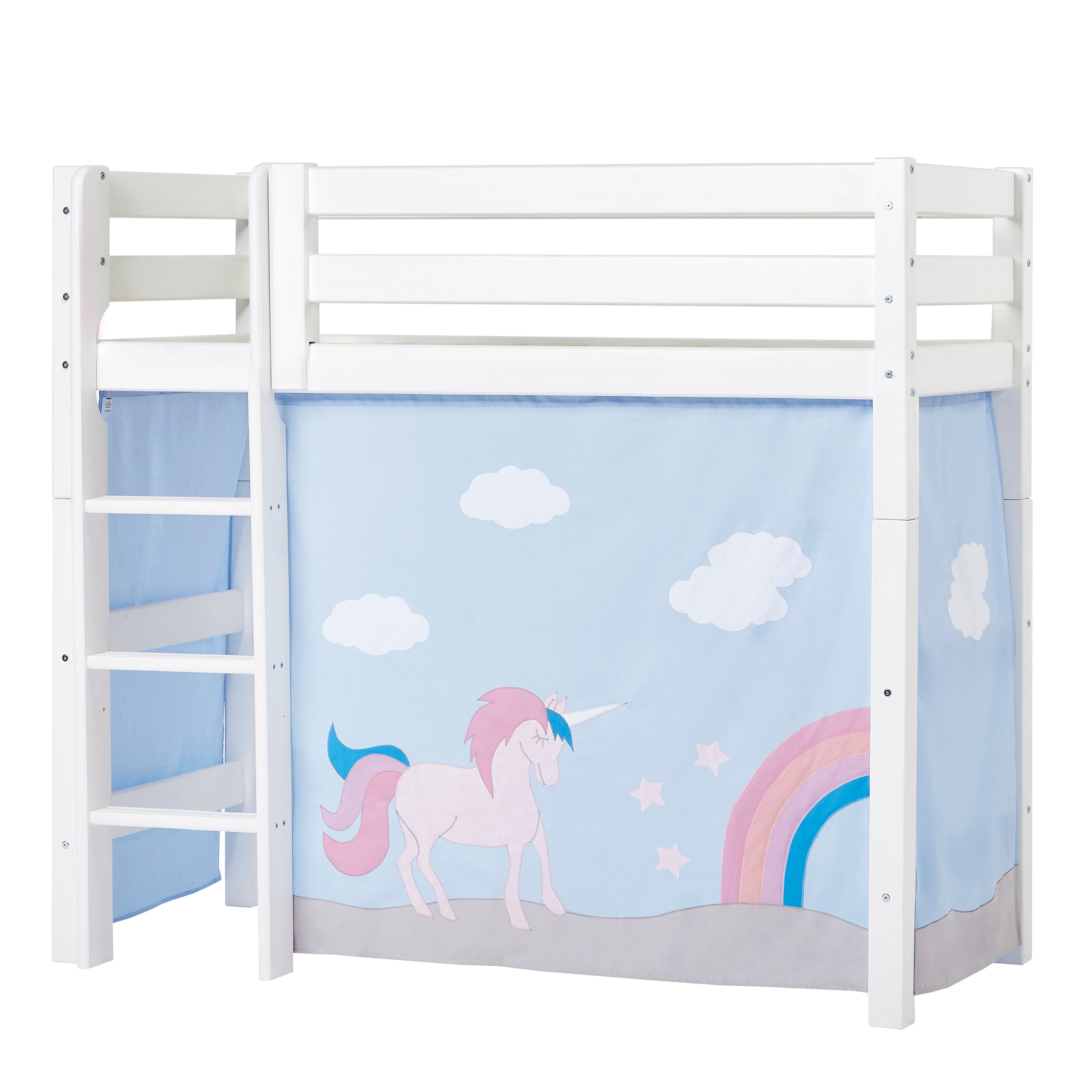 Hoppekids ECO Luxury High sleeper bed with Unicorn bed curtains 