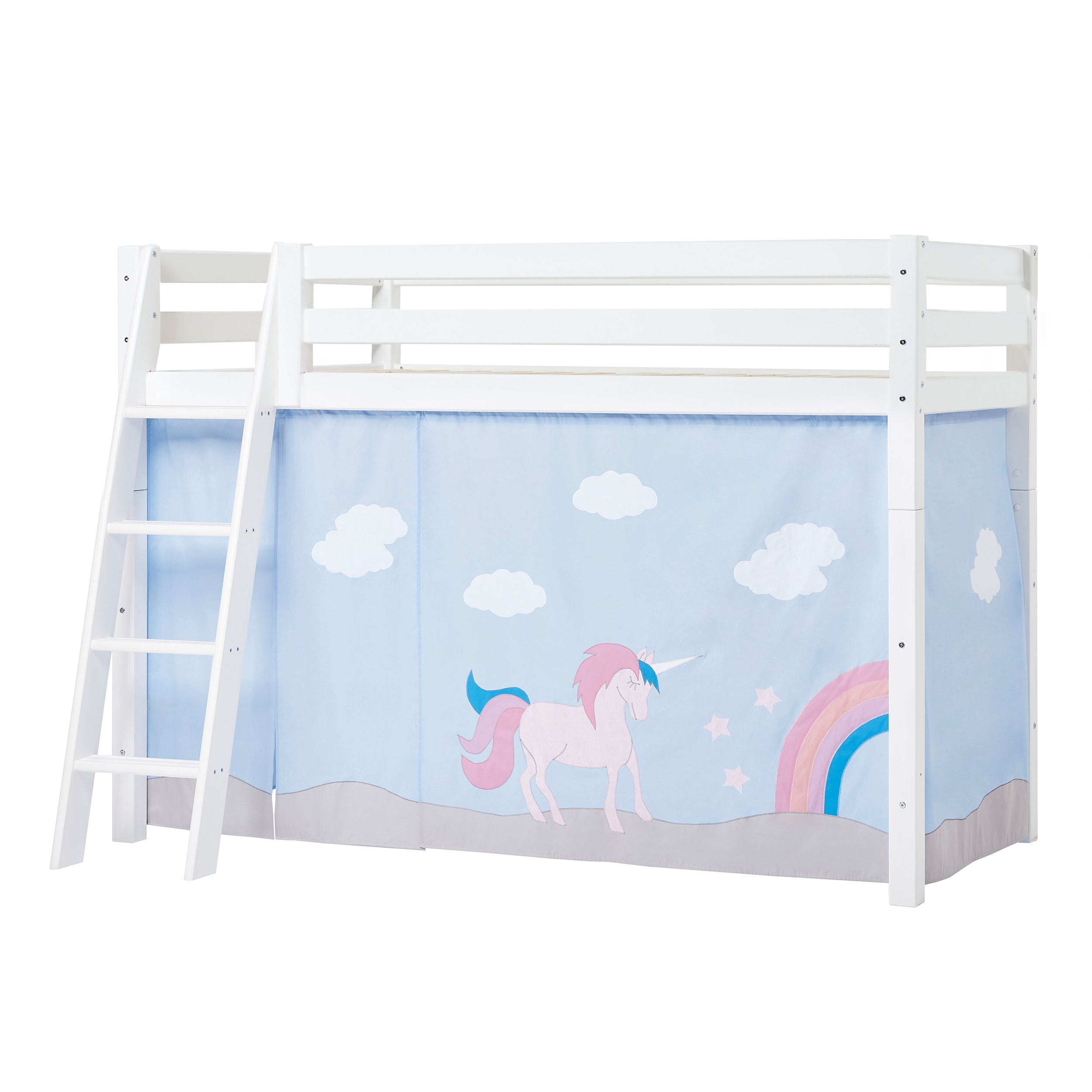 Hoppekids ECO Luxury High sleeper bed with Unicorn bed curtains 