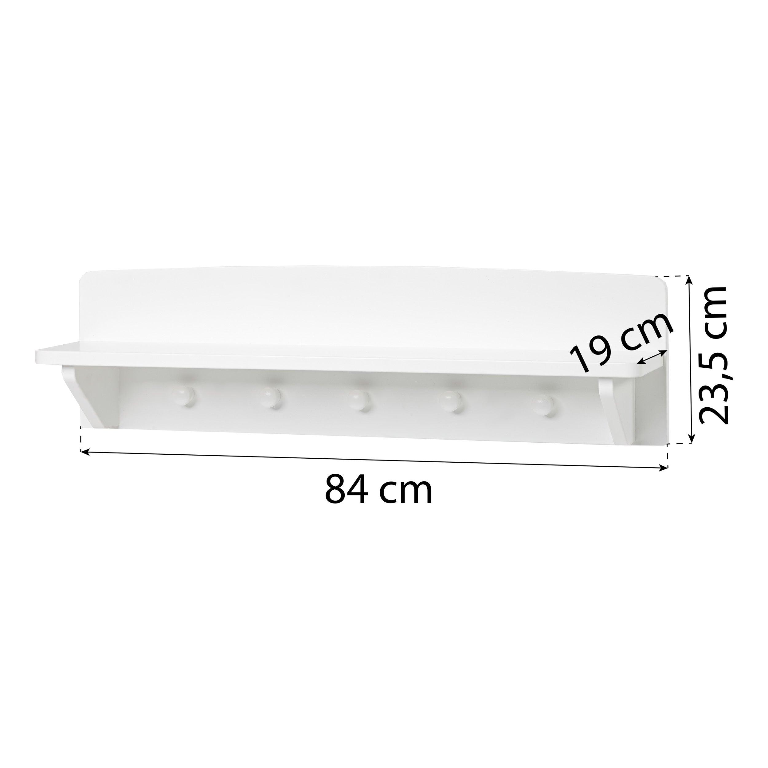 Hoppekids shelf with 5 hooks, White