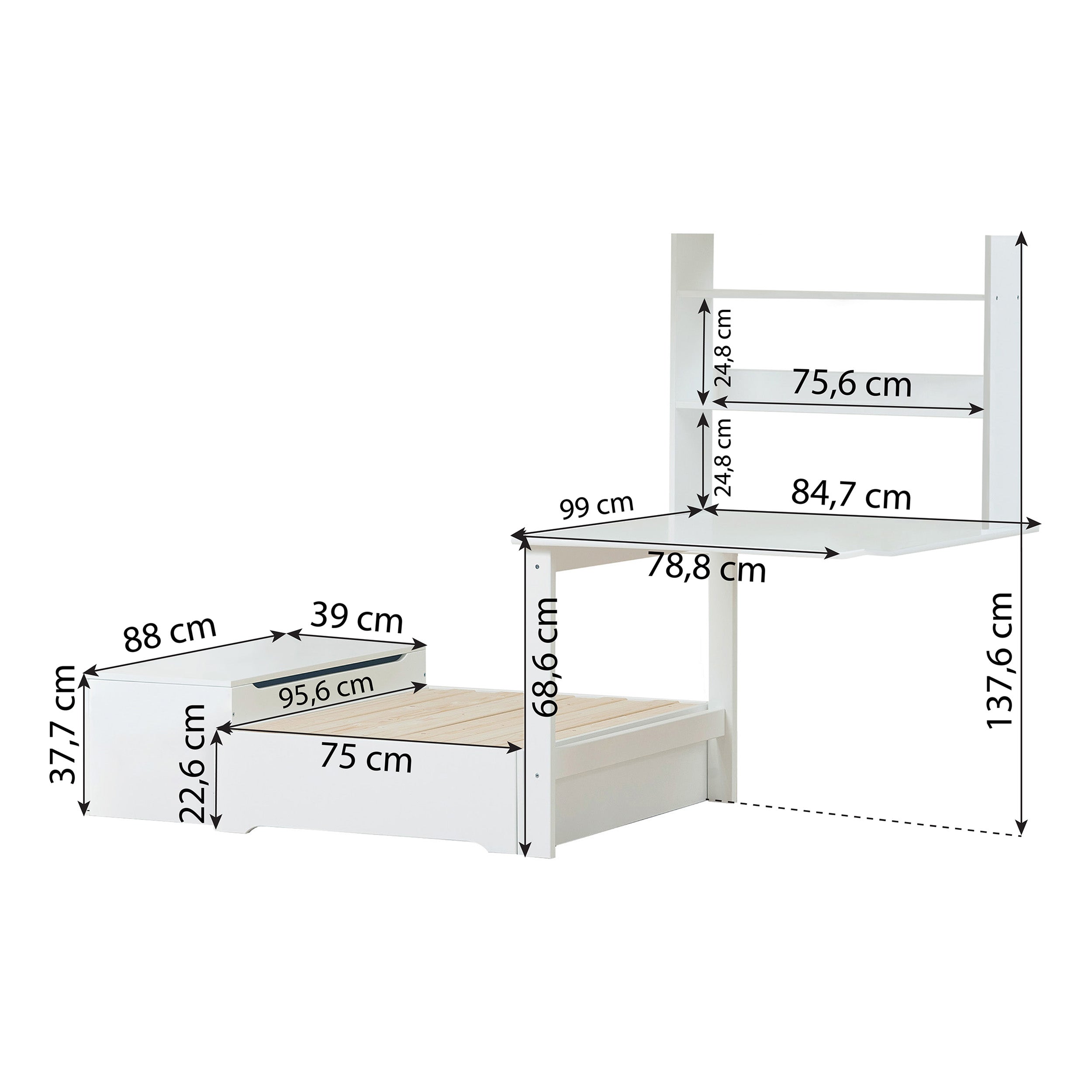 ECO Luxury højseng 90x200 med Study and Chill module
