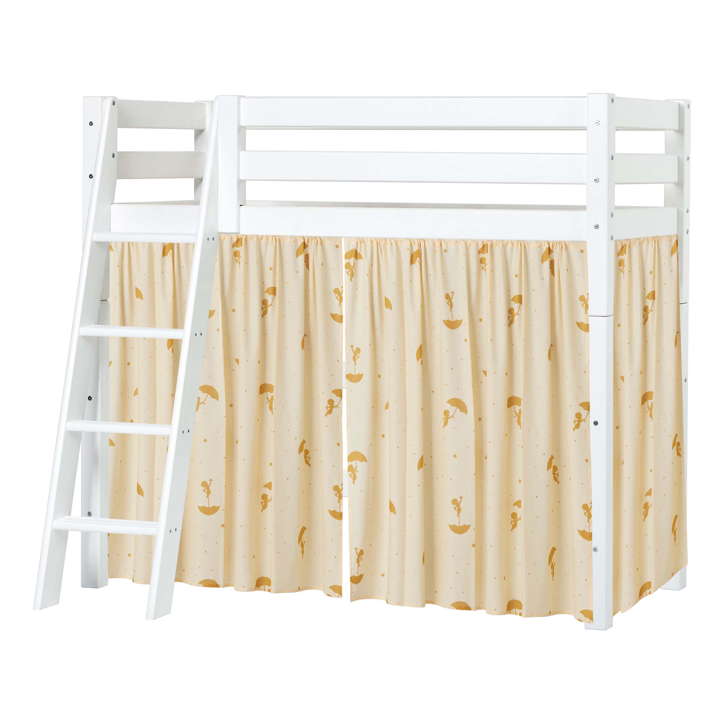 Hoppekids ECO Luxury High sleeper bed with Gold Ole Lukoie Bed curtains 
