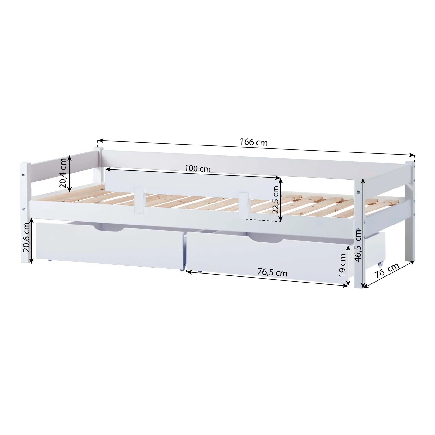 Bed bundle: Junior bed 70x160 cm with drawers & bed rail, Autumn Yellow