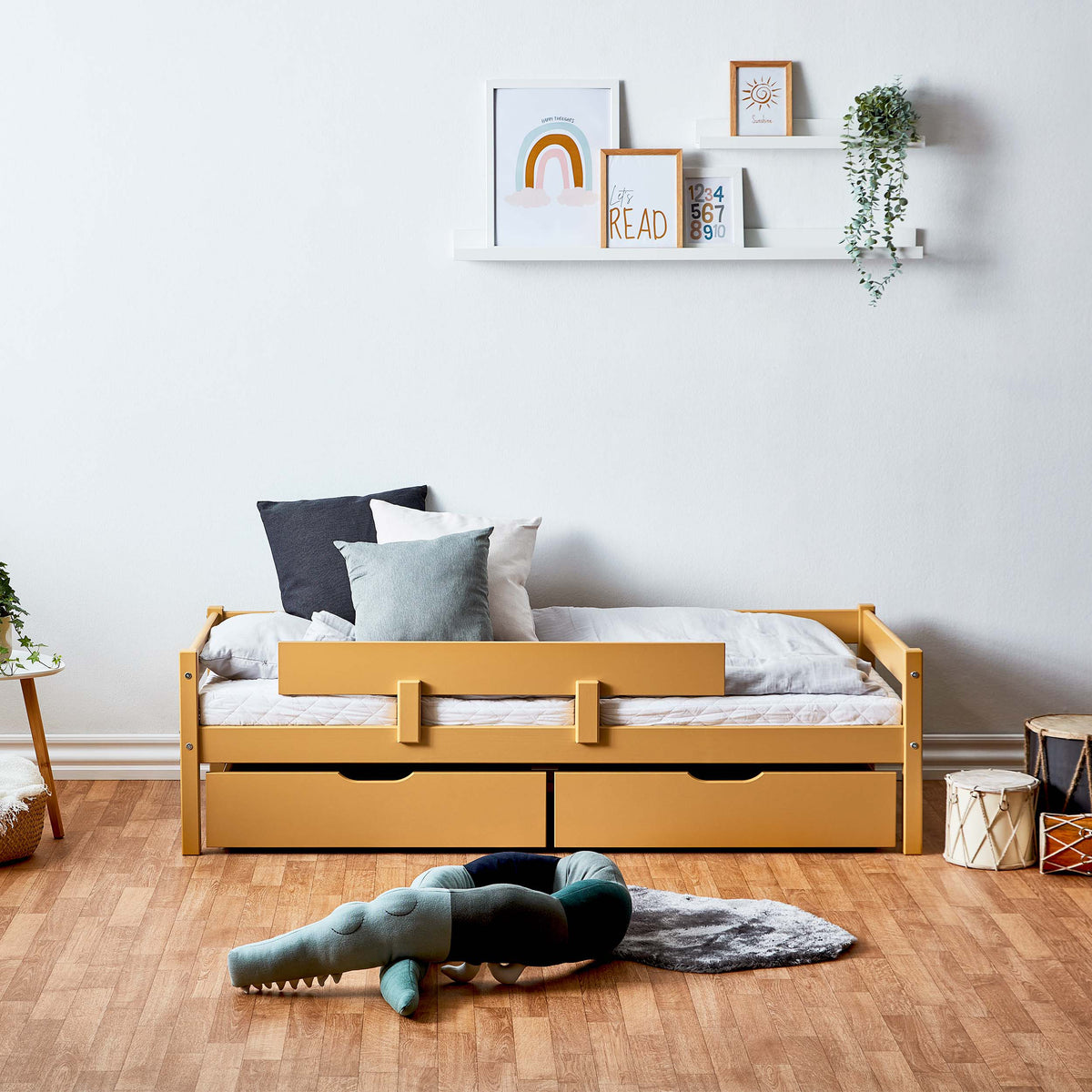 Bed bundle: Junior bed 70x160 cm with drawers & bed rail, Autumn Yellow