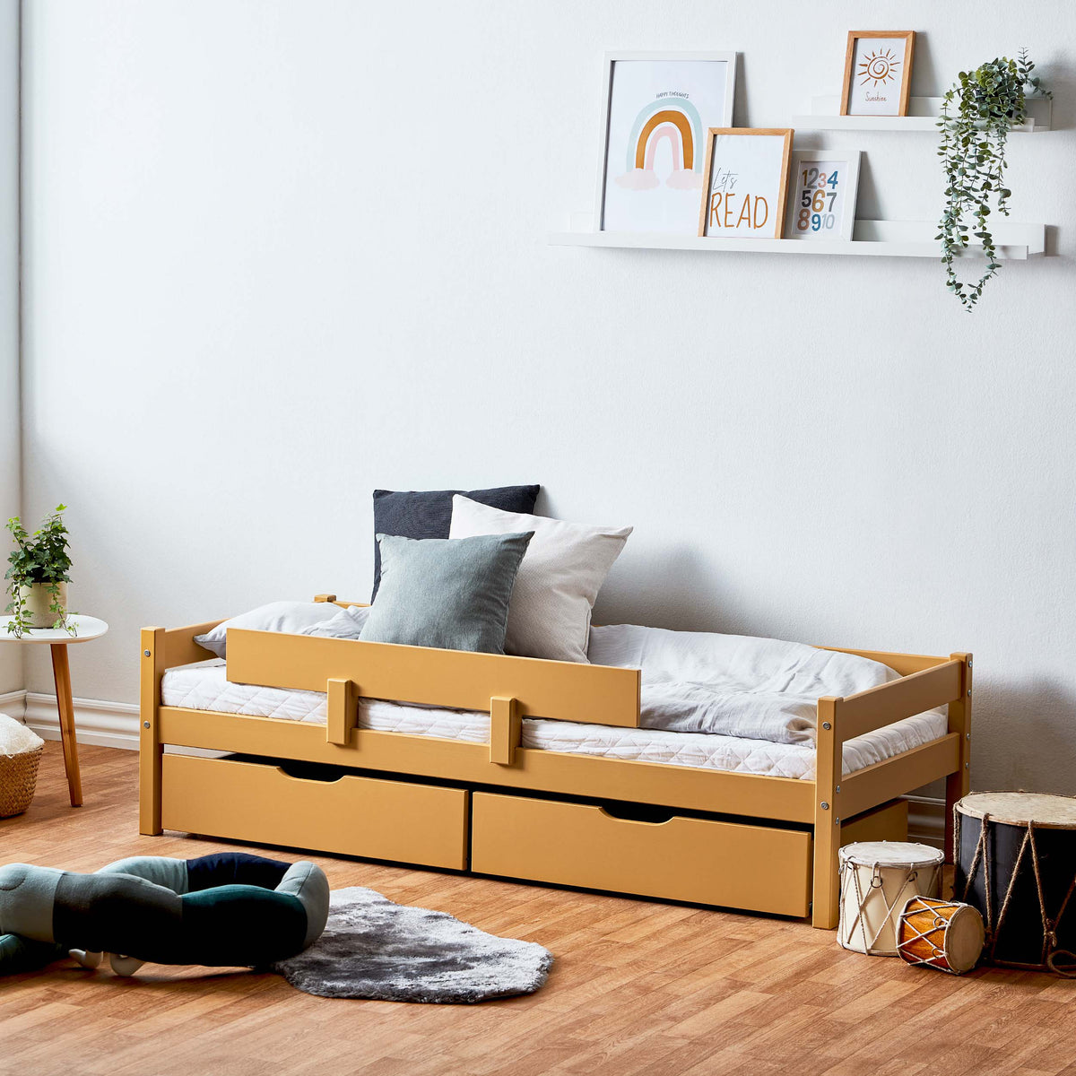 Bed bundle: Junior bed 70x160 cm with drawers & bed rail, Autumn Yellow