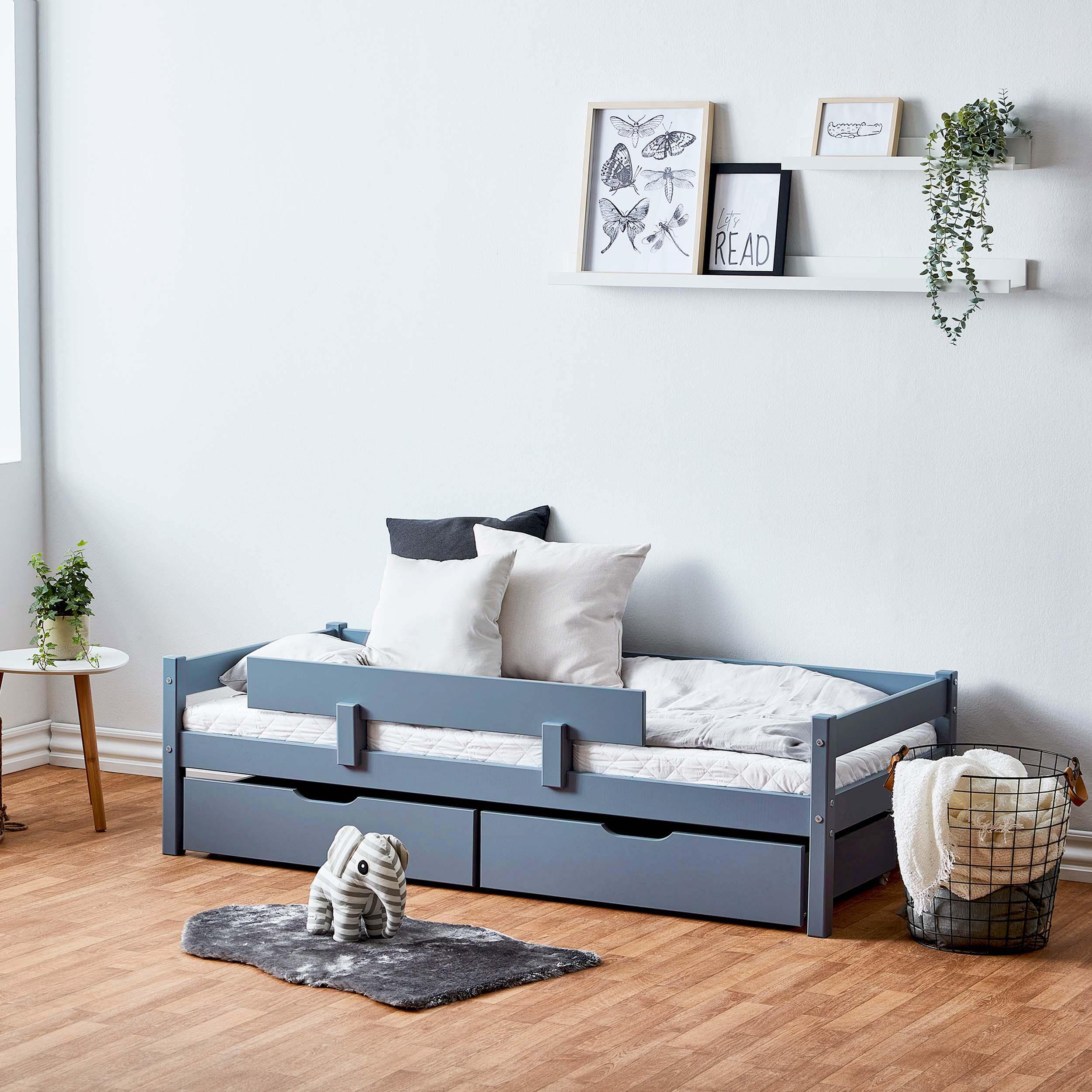 Sängpaket: Juniorsäng 70x160 cm med lådor & sängstång, Dusted Blue