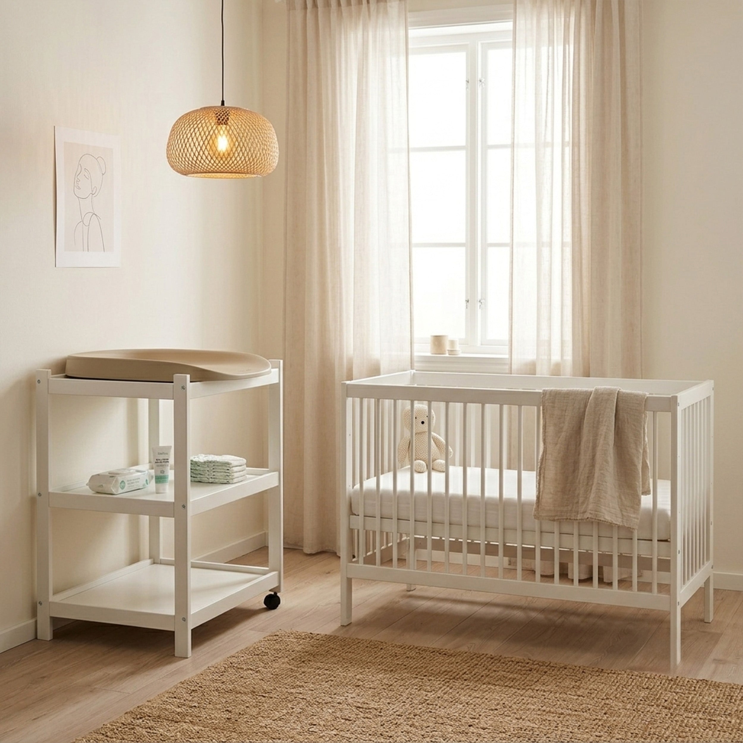 IDA-MARIE baby bed with Flax mattress, IDA-MARIE changing table