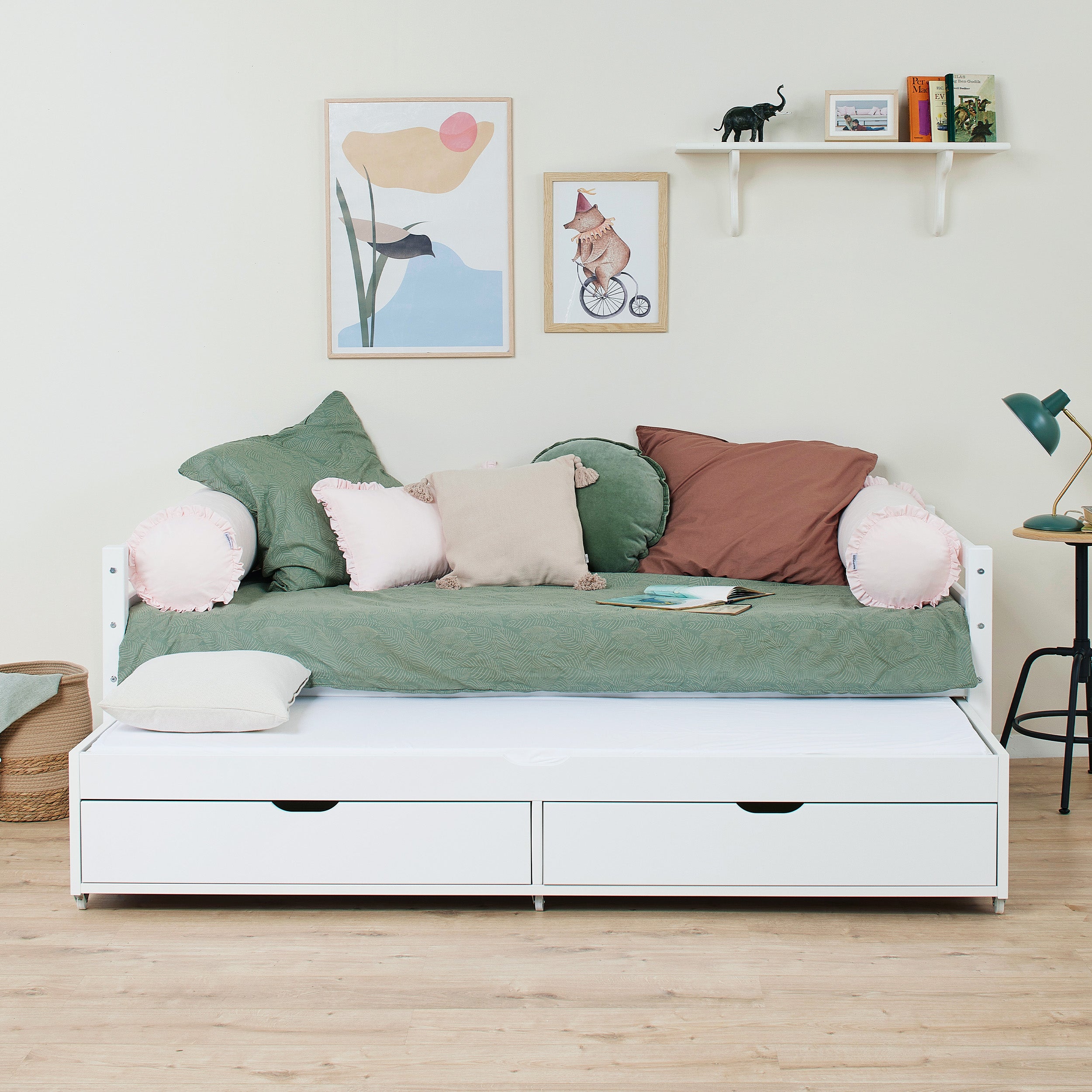 Hoppekids ECO Dream Letto singolo 90x200 con letto estraibile e cassetti 