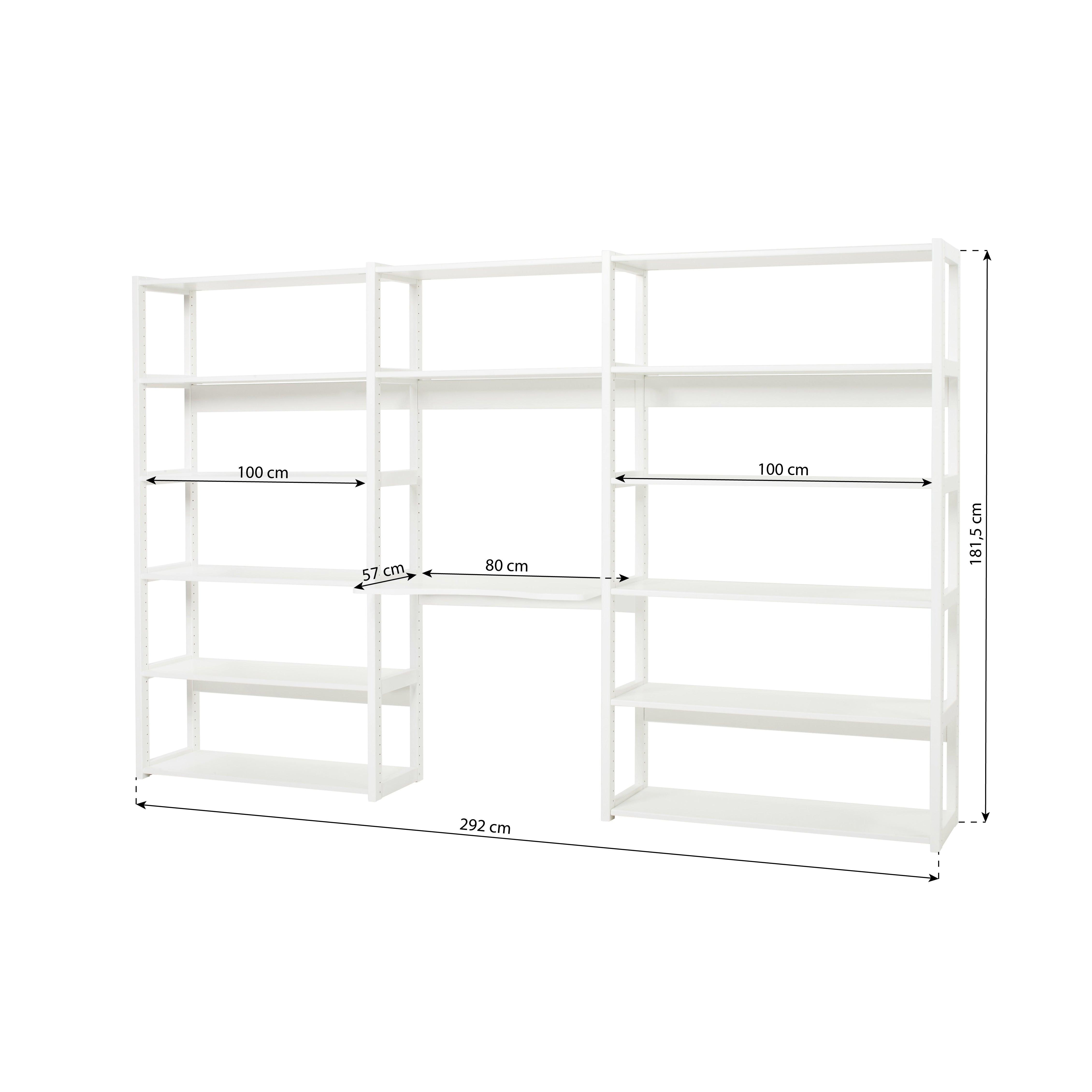 Hoppekids estantería de 3 secciones, con 14 estantes y escritorio de 80 cm, color blanco.