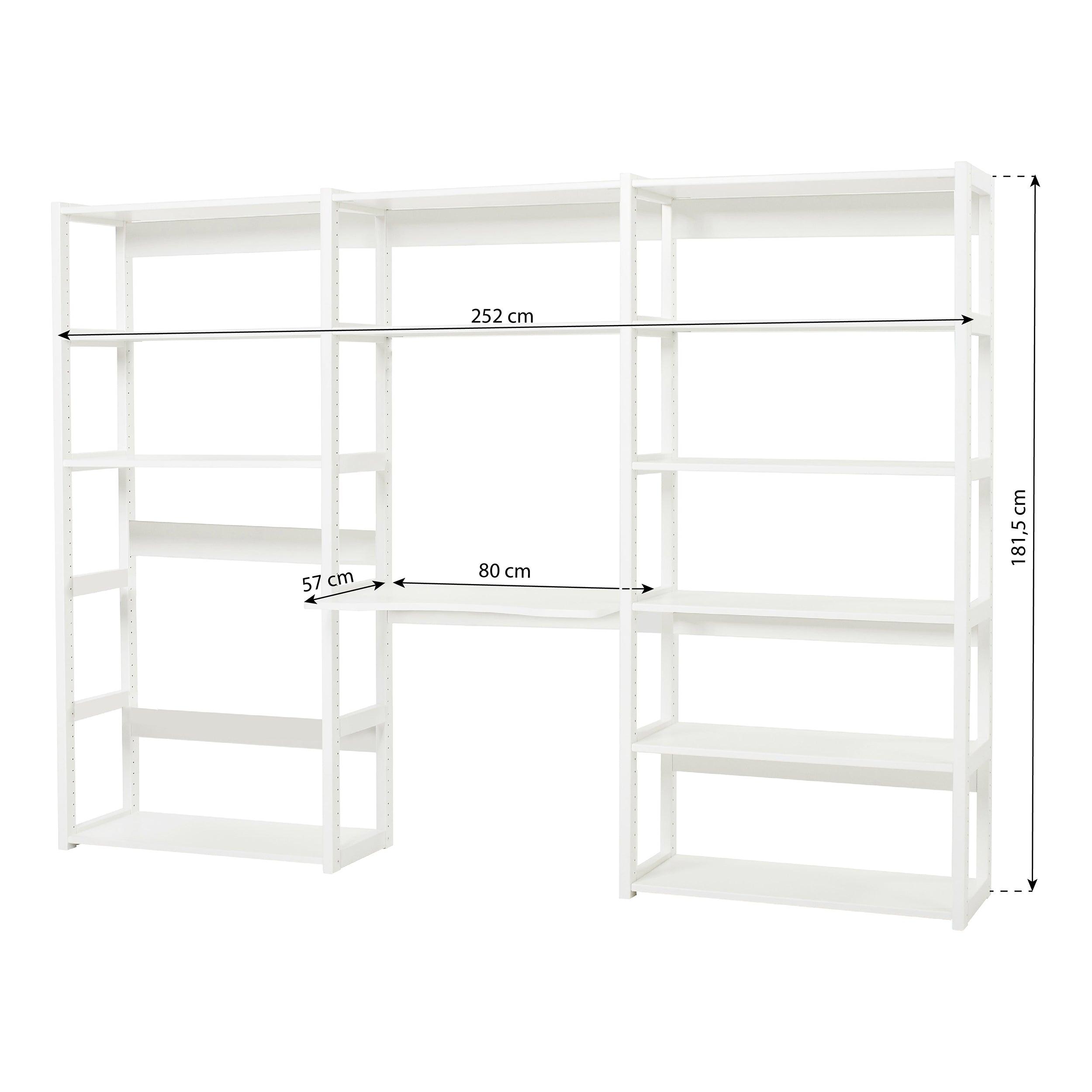 Hoppekids STOREY shelf with 3 sections, 12 shelves, and a writing desk in 80 cm, White